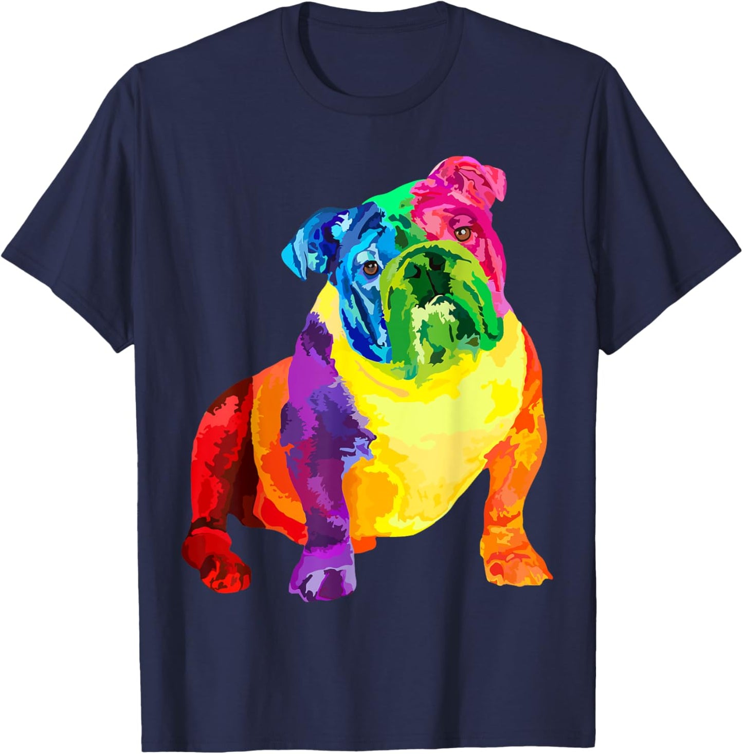 Dog Lover Gifts Colorful Cool English Bulldog T-Shirt - T-Shirt | Navy