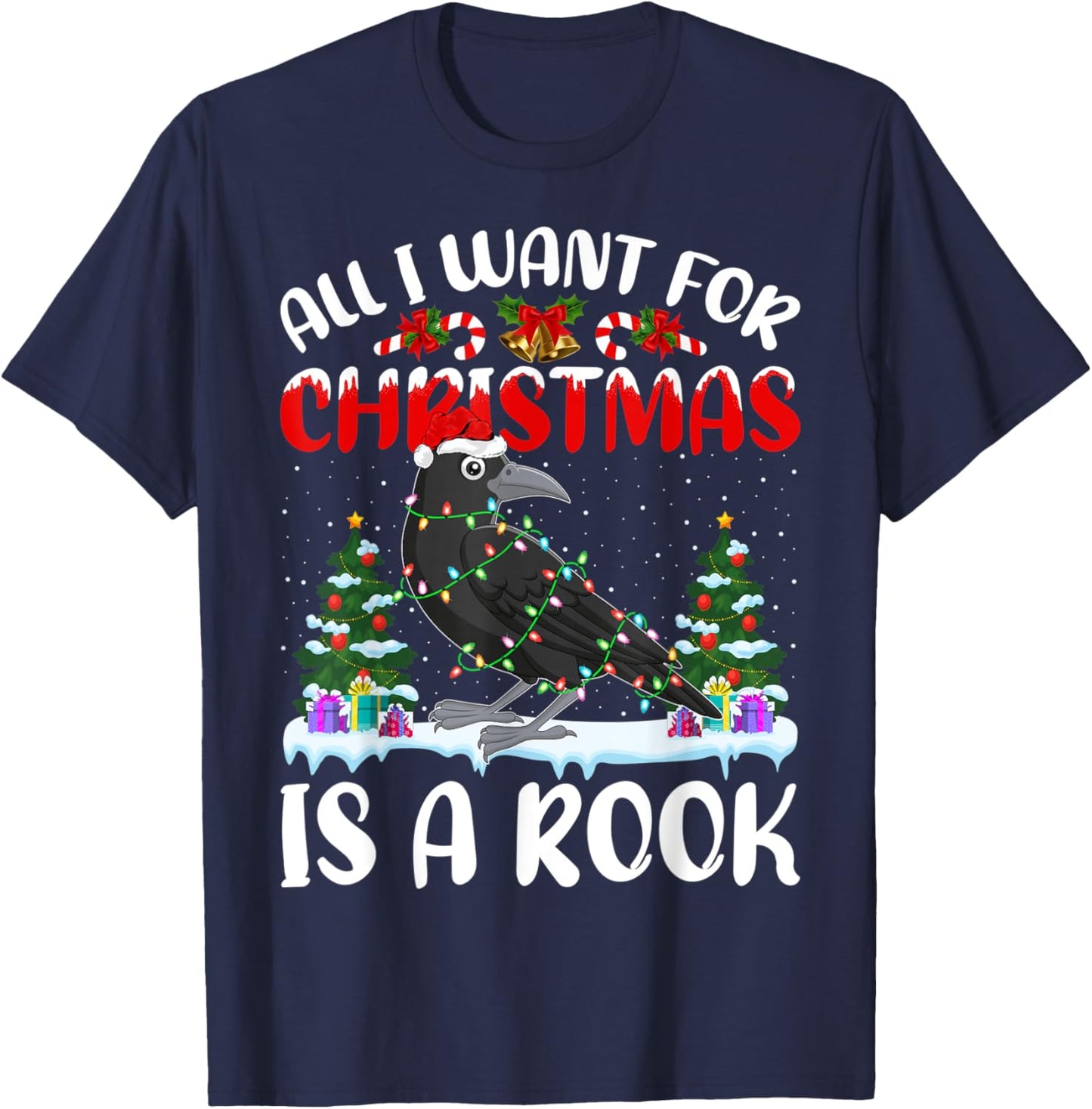 Funny Santa Hat All I Want For Christmas Is A Rook Bird T-Shirt - T-Shirt | Navy