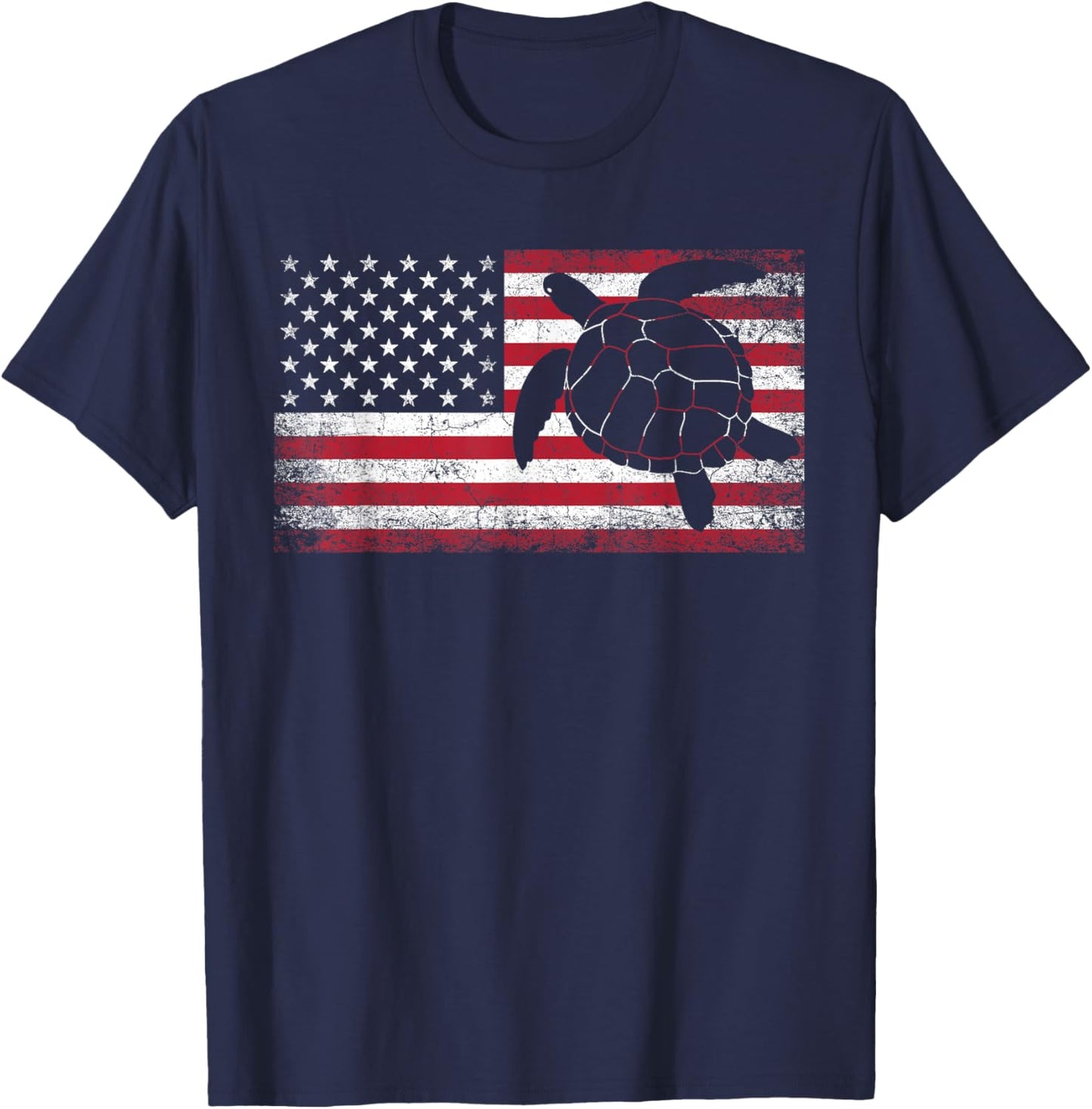 Sea Turtle 4th of July Gift American Flag USA - America T-Shirt - T-Shirt | Navy