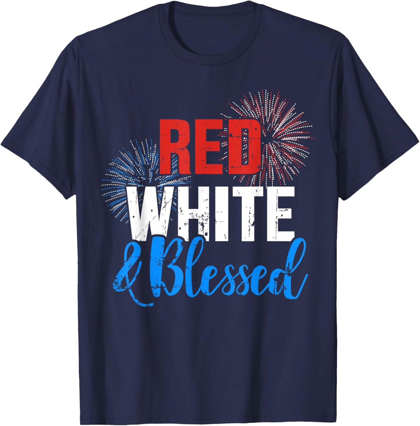 Red white blessed for Independence day on 4th of July Women Men T-Shirt - T-Shirt | Navy