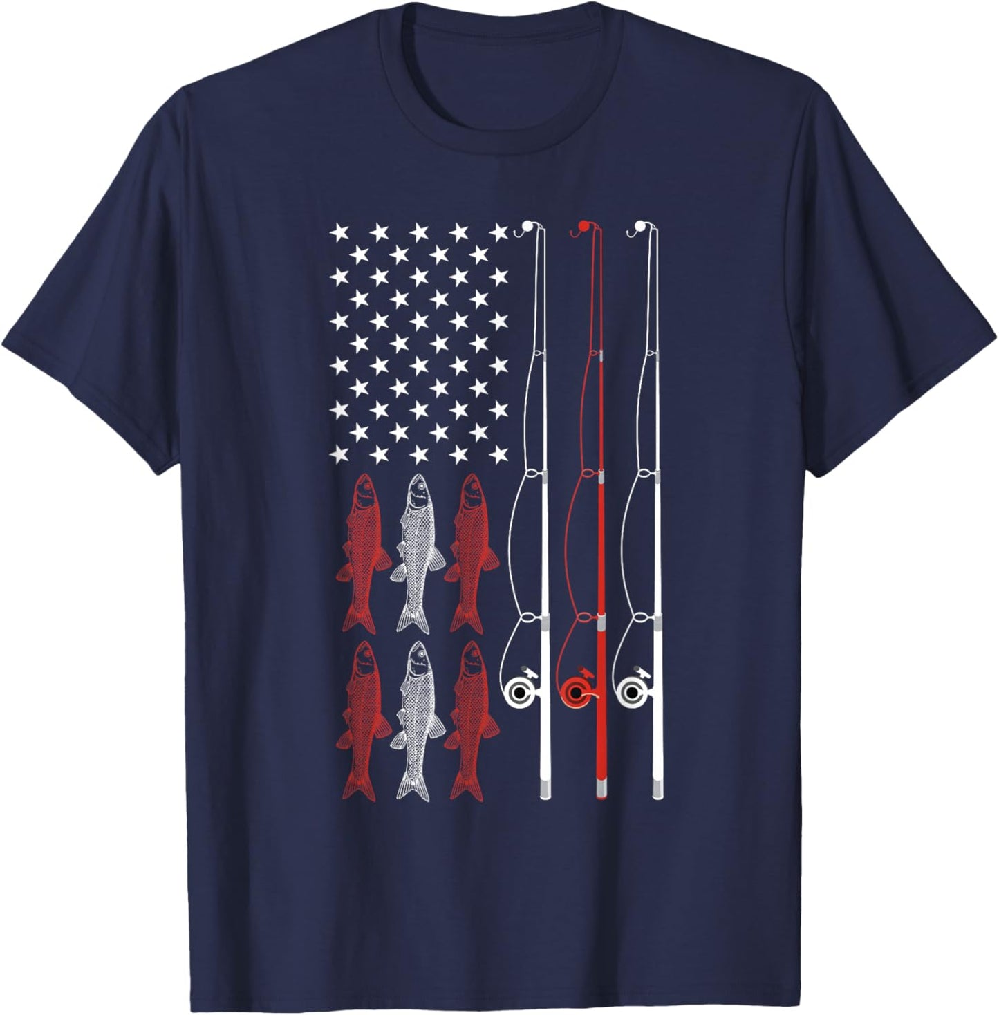 USA Flag Fishing Shirt Dad Grandpa Retro Fishing Dad T-Shirt - T-Shirt | Navy