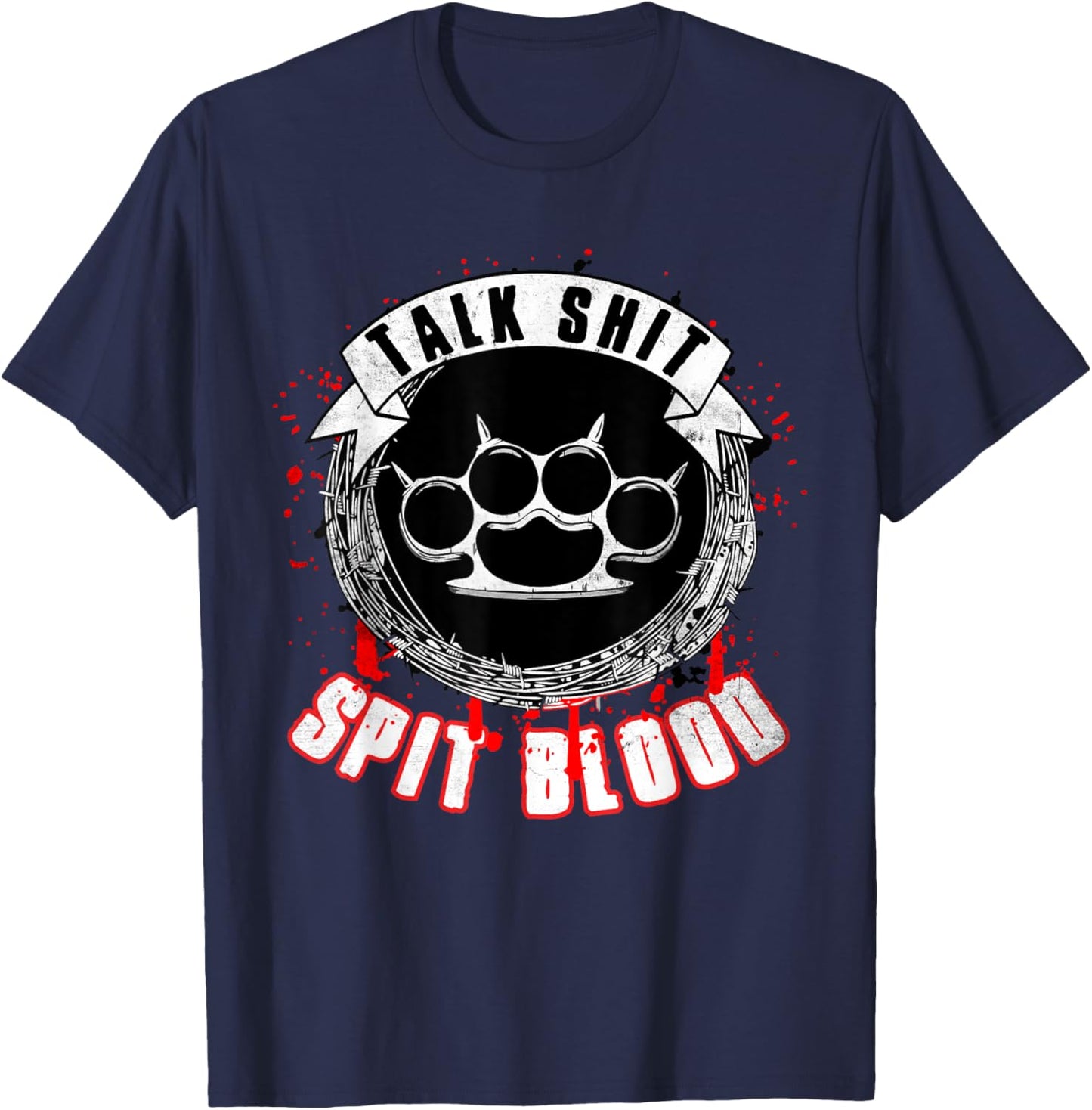 Talk Bullshit Spit Blood Biker T-Shirt - T-Shirt | Navy