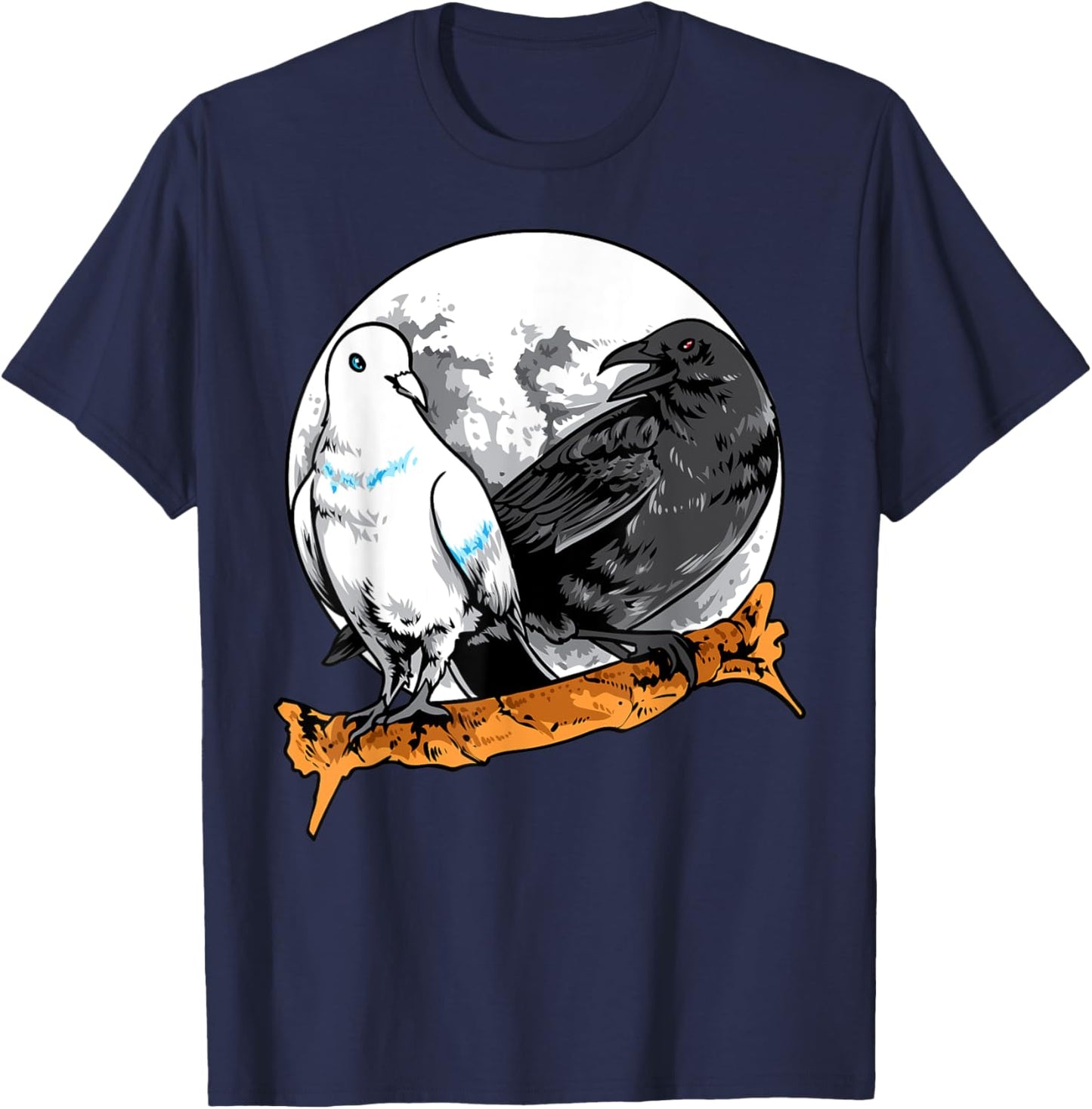 Dove and Crow Ying Yang Raven Birds Spirit Animals Moon T-Shirt - T-Shirt | Navy