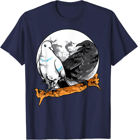 Dove and Crow Ying Yang Raven Birds Spirit Animals Moon T-Shirt - T-Shirt | Navy