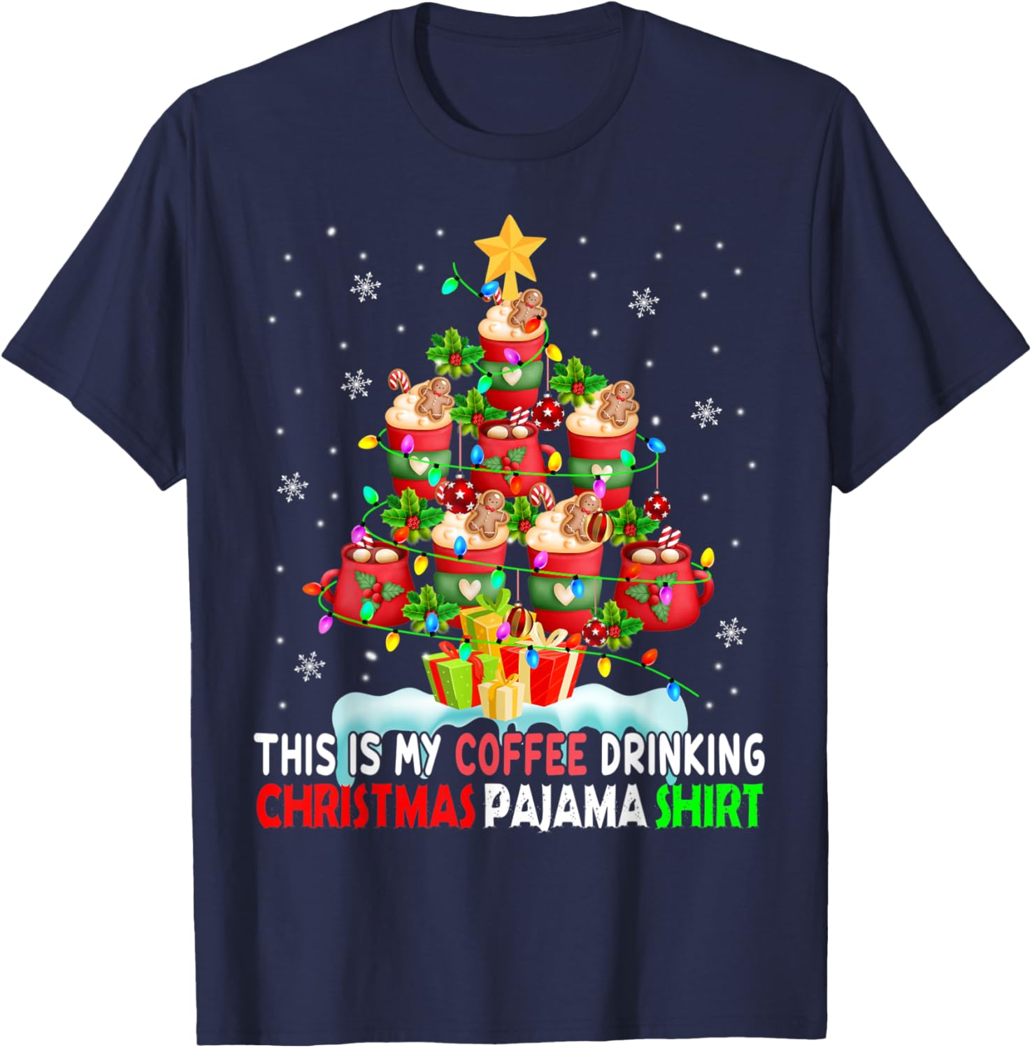 This Is My Coffee Drinking Christmas Pajama Shirt Coffee T-Shirt - T-Shirt | Navy