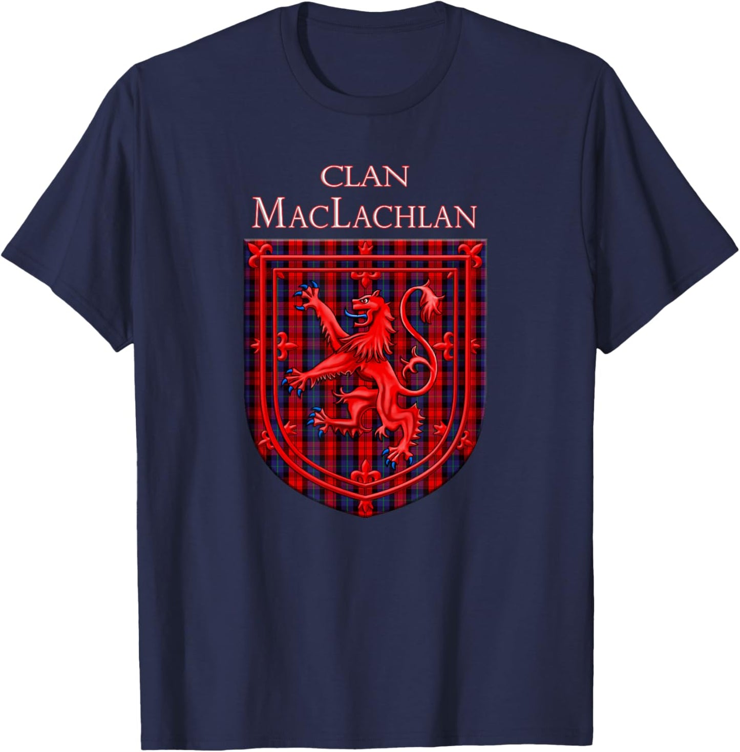 Maclachlan Tartan Scottish Plaid Lion Rampant T-Shirt - T-Shirt | Navy