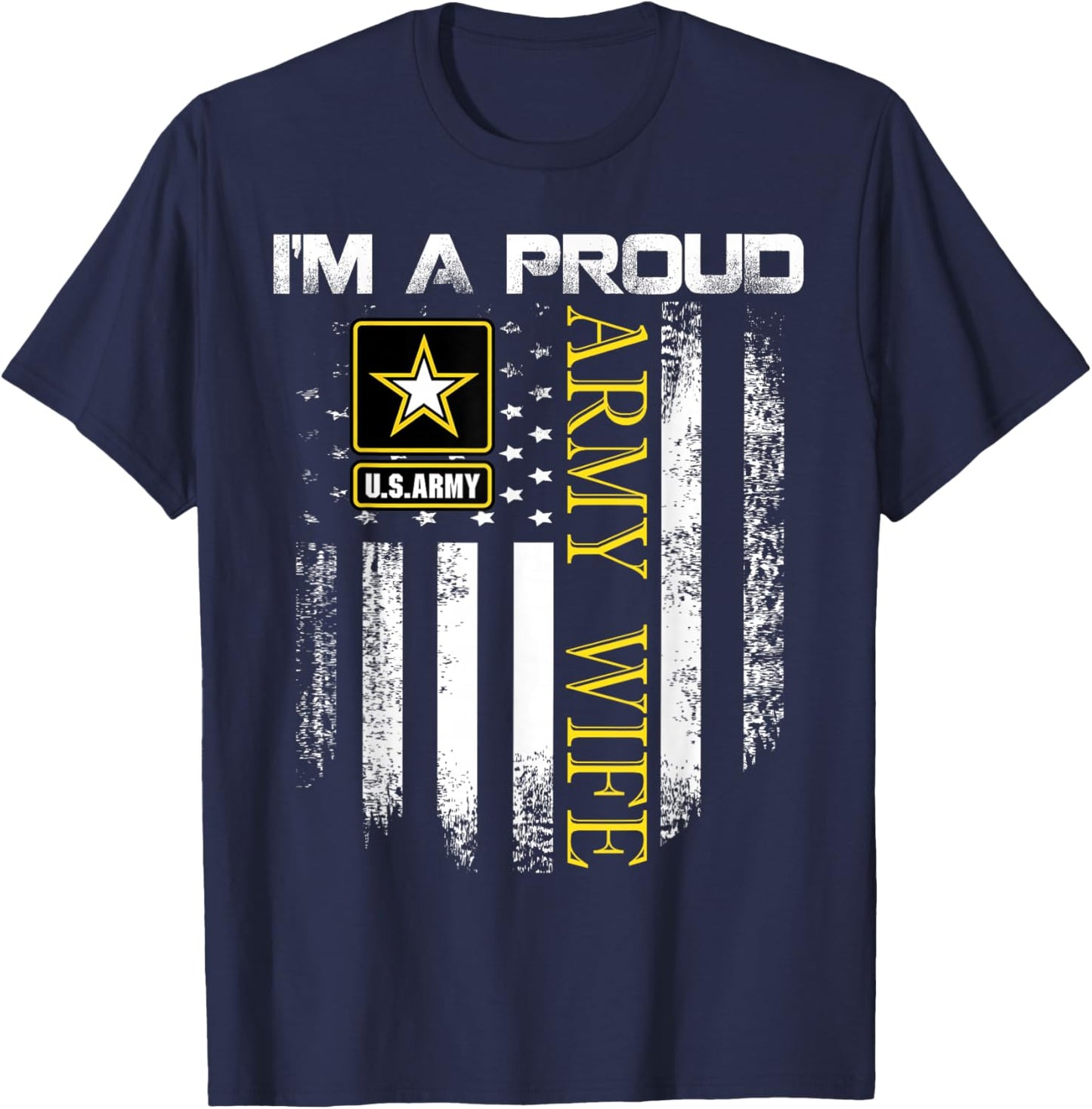 Vintage I'm A Proud Army Wife With American Flag Gift T-Shirt - T-Shirt | Navy