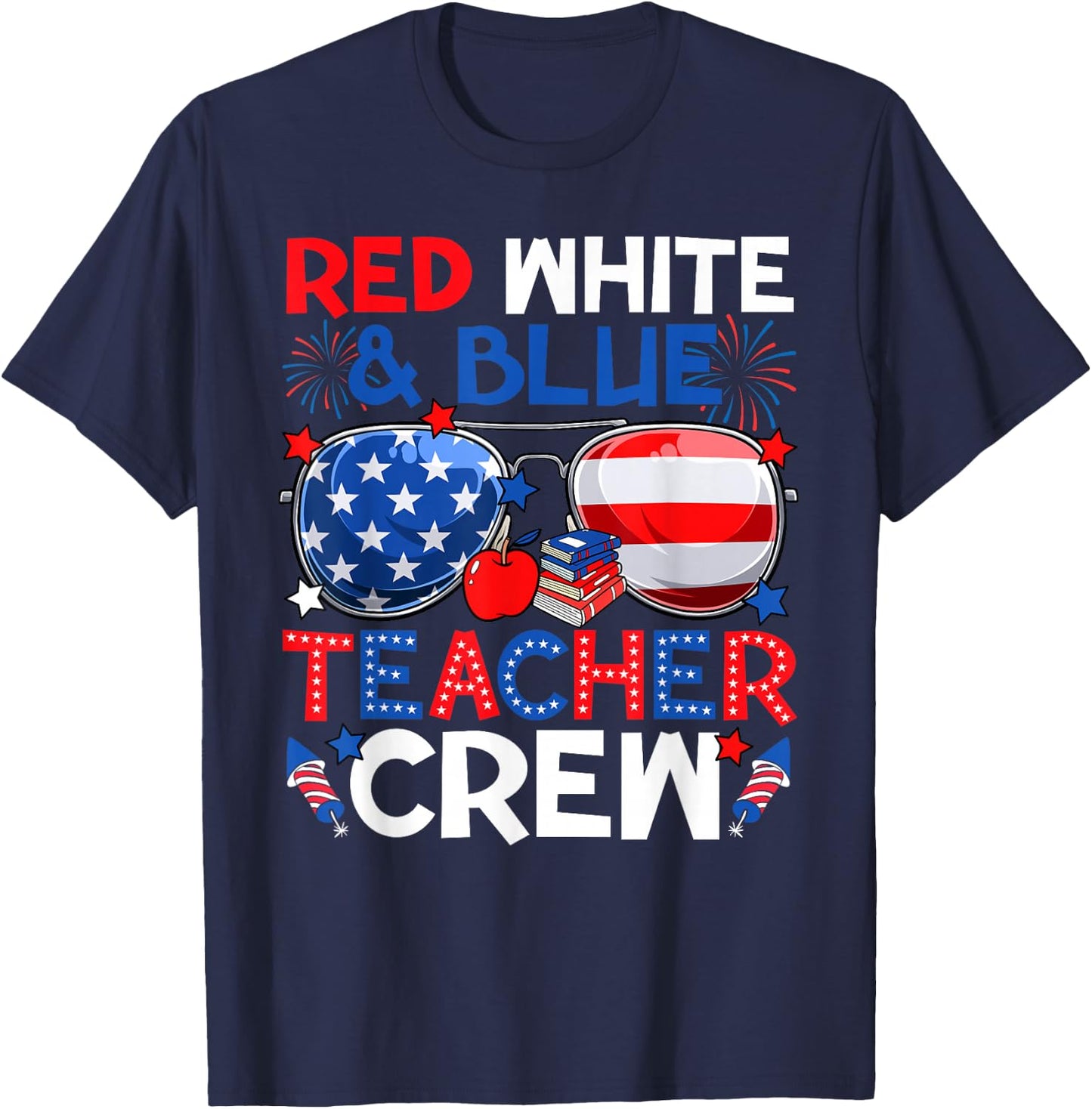 4th of July Red White & Teacher Crew American Flag T-Shirt - T-Shirt | Navy