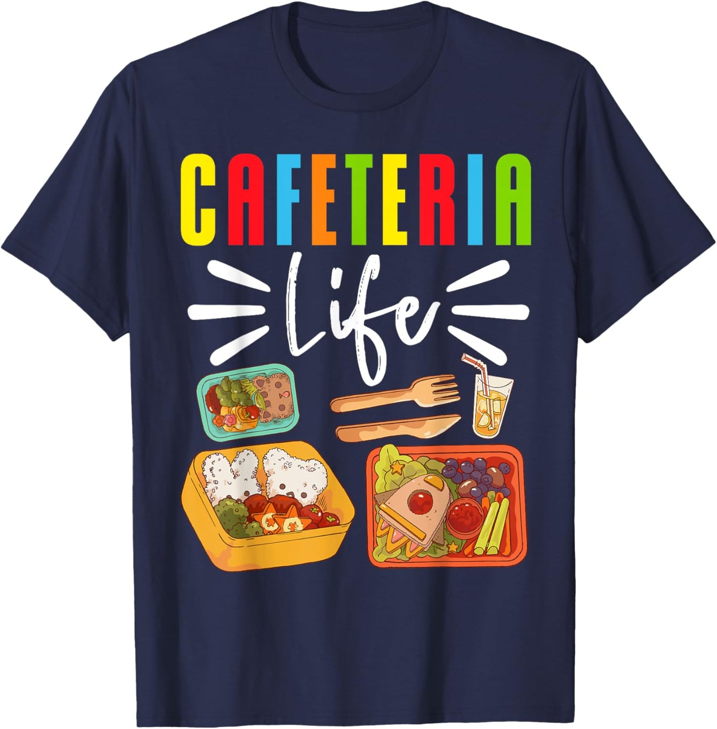 School Cafeteria Worker Lunch Lady Food Trays Cafeteria Life T-Shirt - T-Shirt | Navy