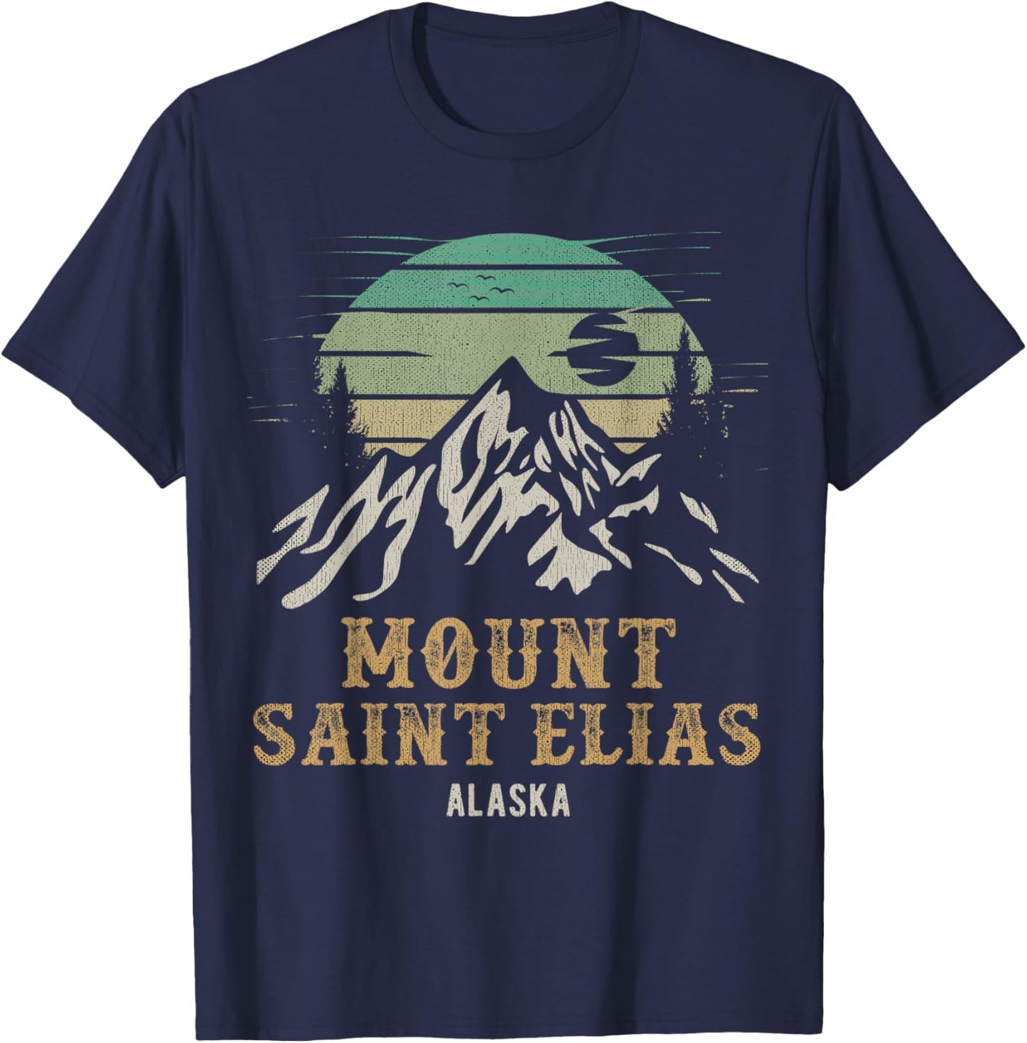 Mount Saint Elias Alaska Merch Retro Hiking Mt. St. Elias T-Shirt - T-Shirt | Navy