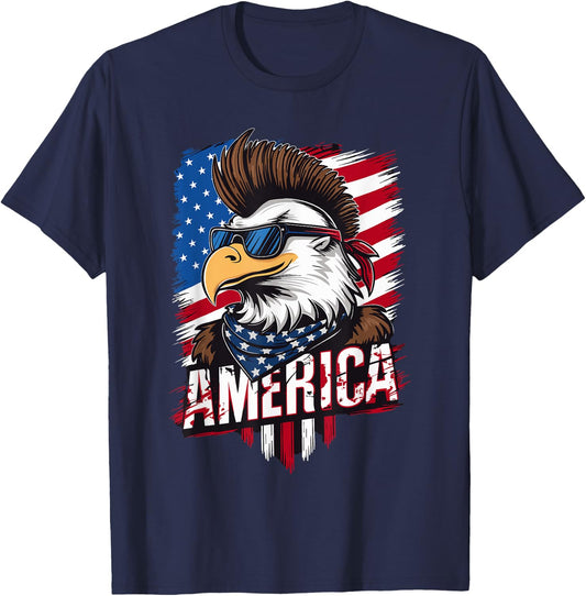 Patriotic Eagle With Cool Mohawk And USA Flag Design T-Shirt - T-Shirt | Navy