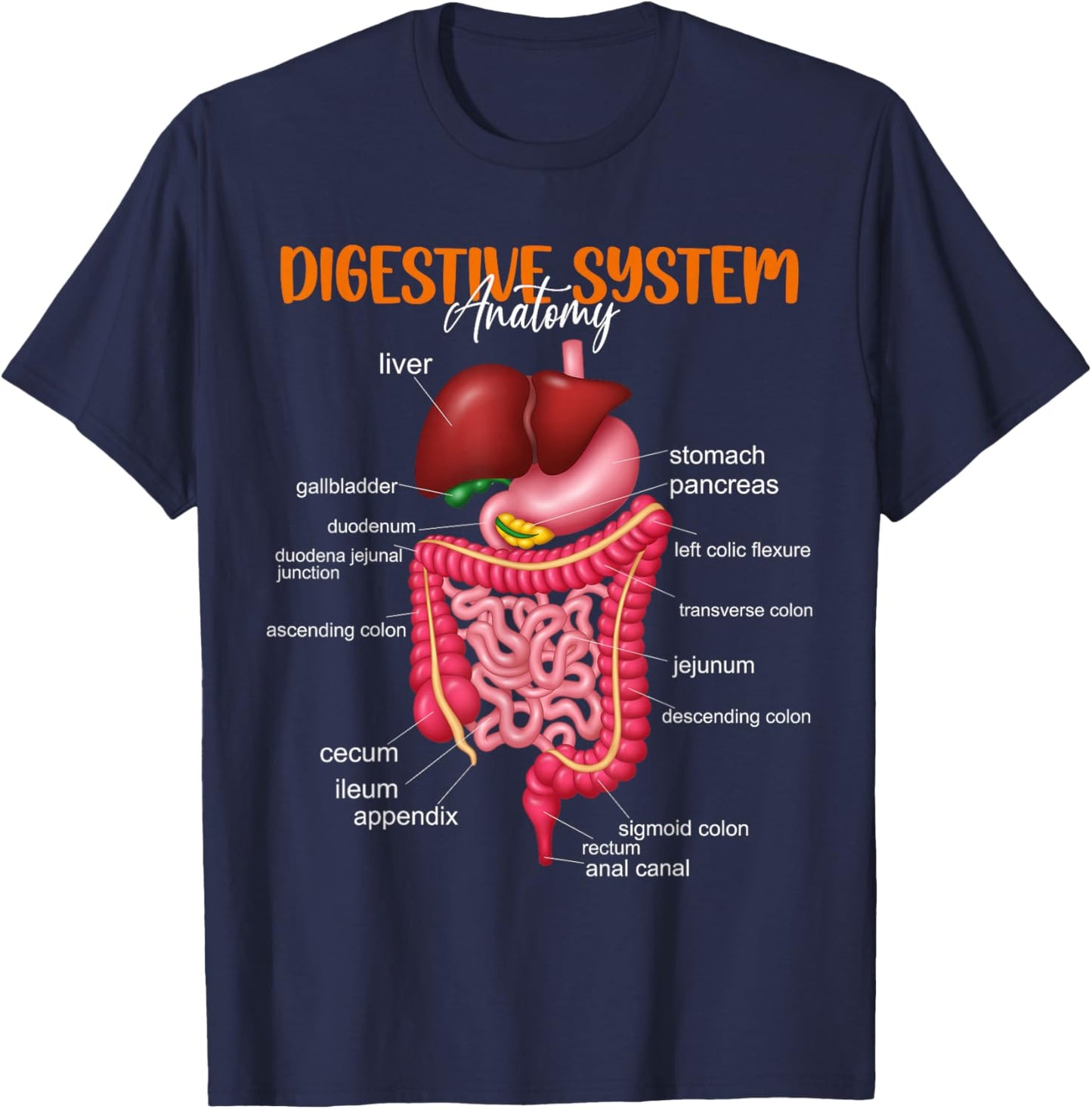 Funny Digestive System Anatomy Anatomical Biology Teacher T-Shirt - T-Shirt | Navy