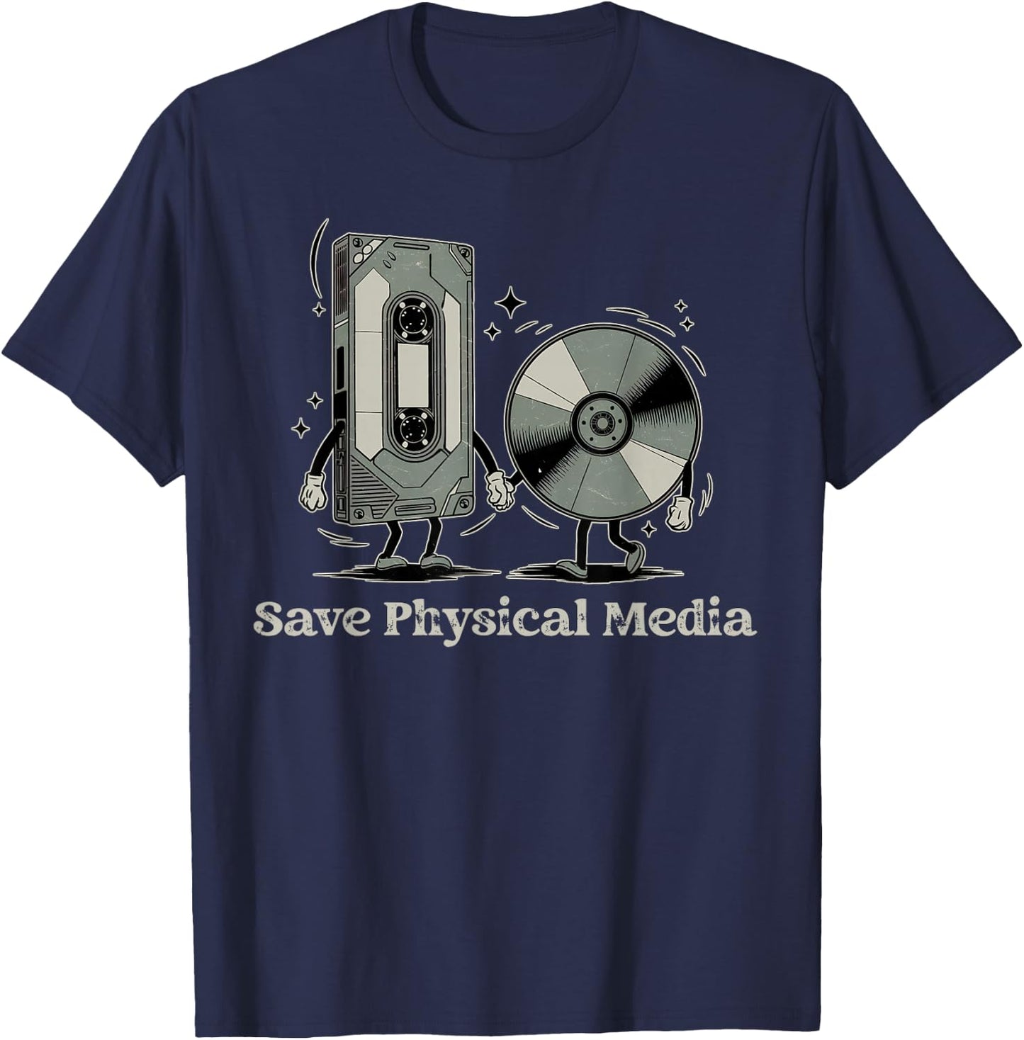 Save Physical Media - VHS CD DVD Blu-ray Vinyl Record T-Shirt - T-Shirt | Navy