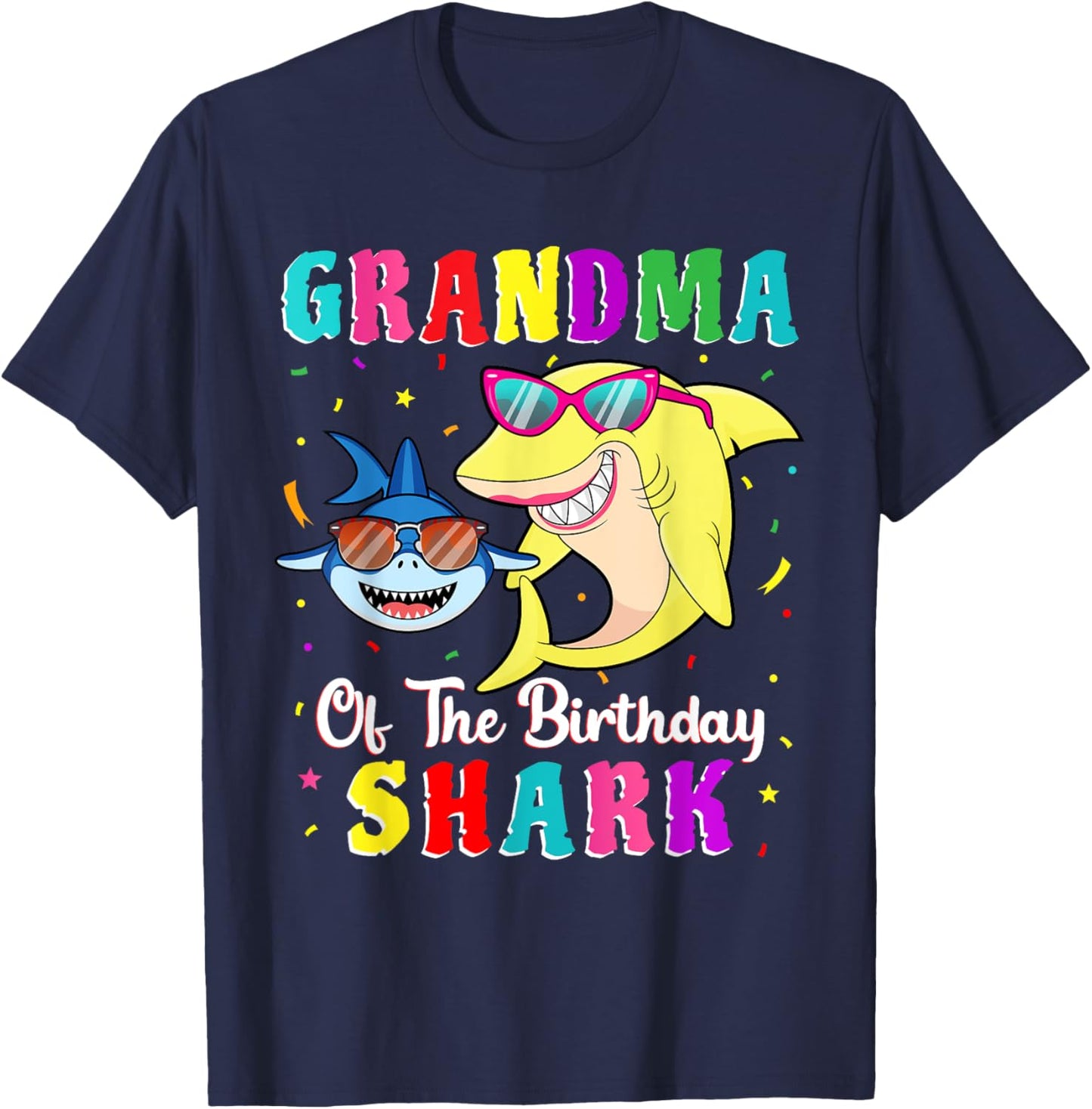 Grandma Of The Shark Birthday Family Birthday Grandson T-Shirt - T-Shirt | Navy