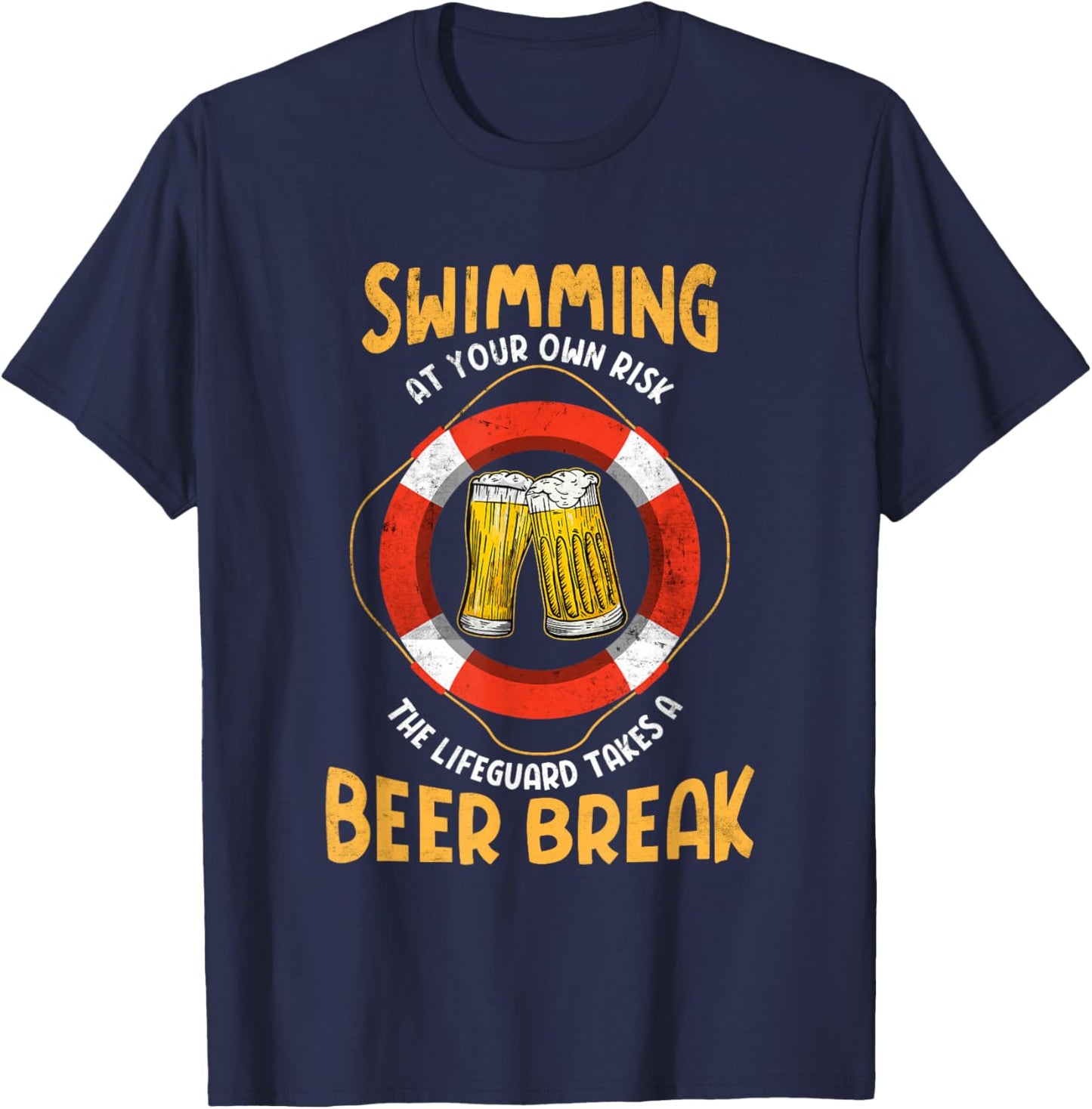 Lifeguard takes a beer break | Swimmer Funny Swimming Pool T-Shirt - T-Shirt | Navy