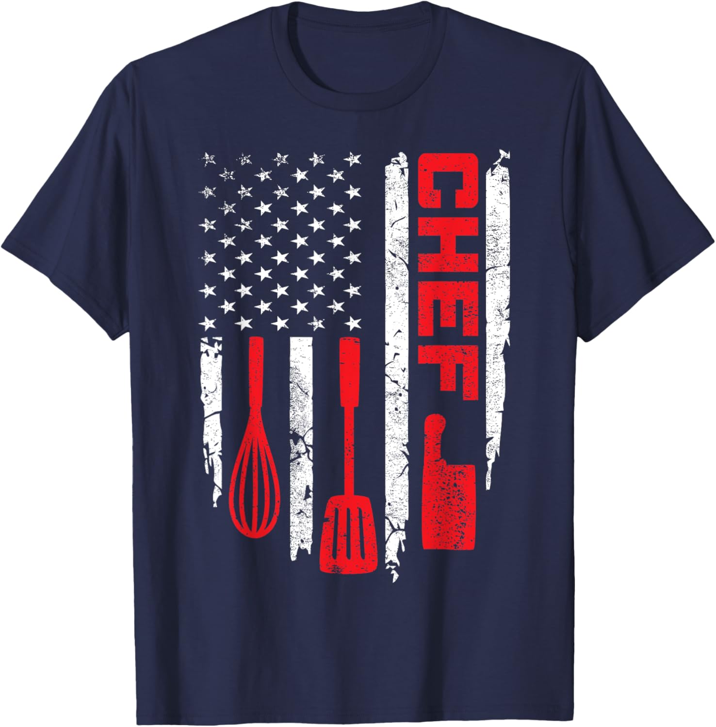 Funny Chef Cooking Vintage American Flag 4th of July T-Shirt - T-Shirt | Navy