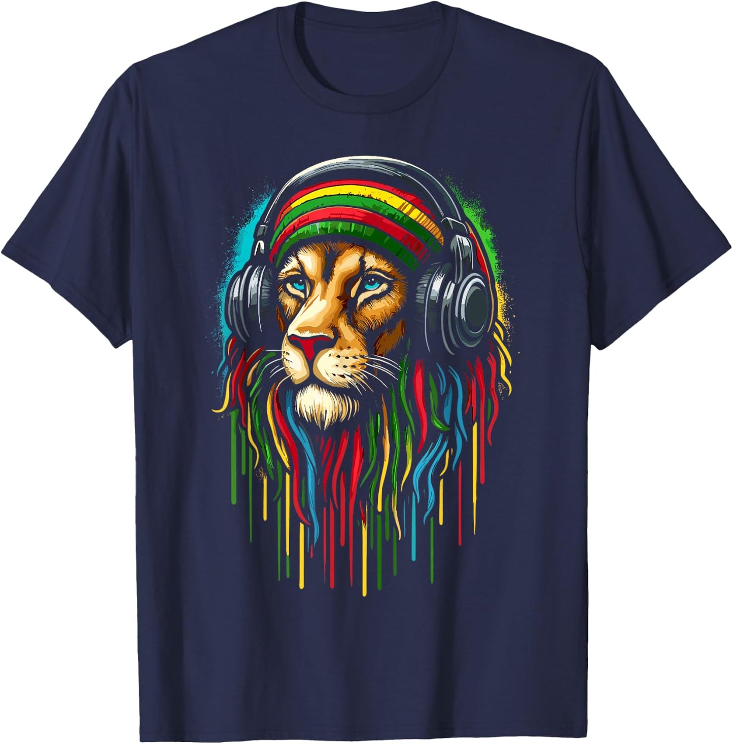 Jamaican Lion Jamaican Rasta Flag T-Shirt - T-Shirt | Navy