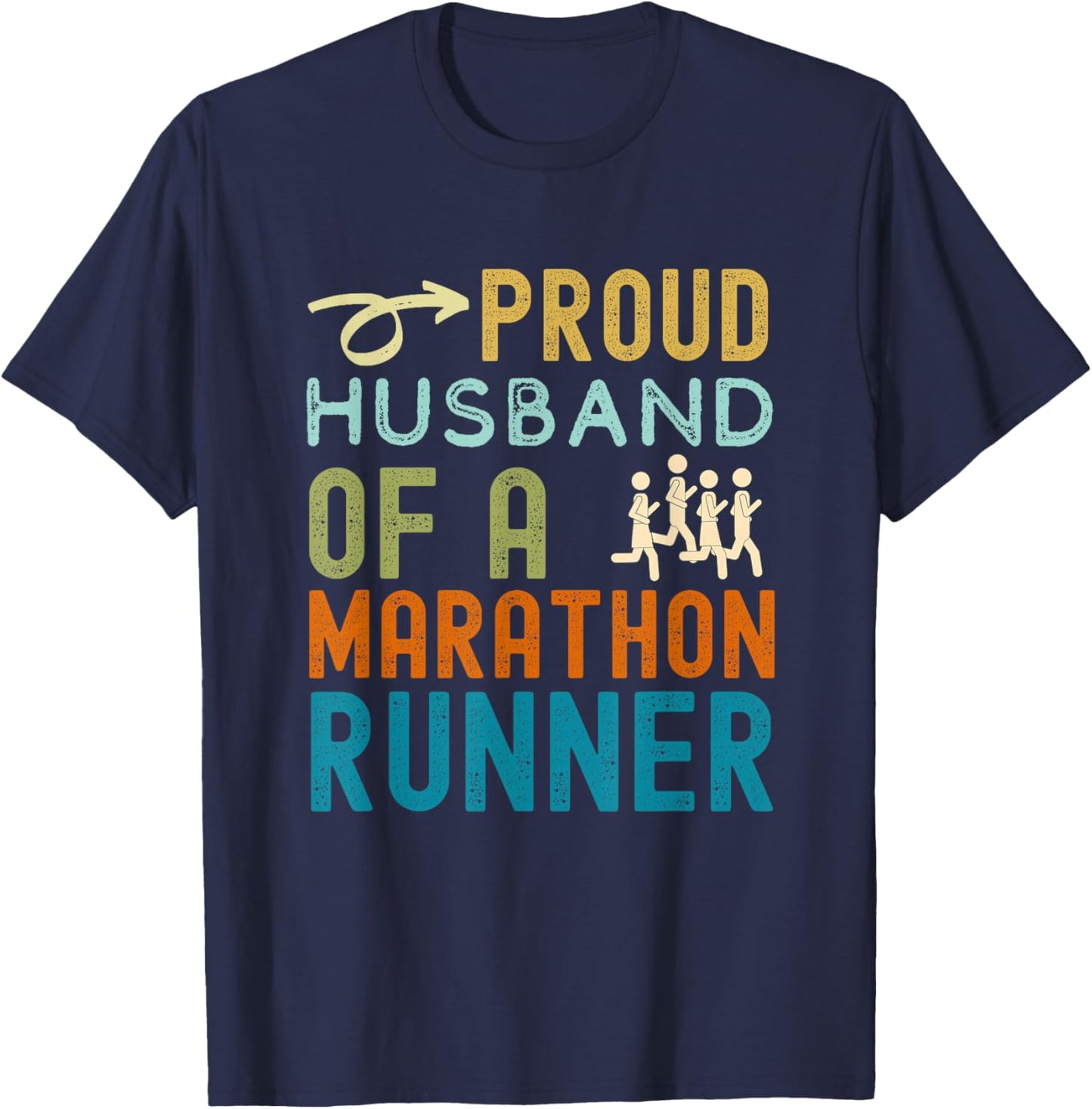 Proud husband of a marathon runner retro vintage distressed T-Shirt - T-Shirt | Navy