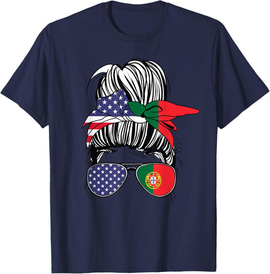Portuguese American Heritage Women USA Girl Portugal T-Shirt - T-Shirt | Navy