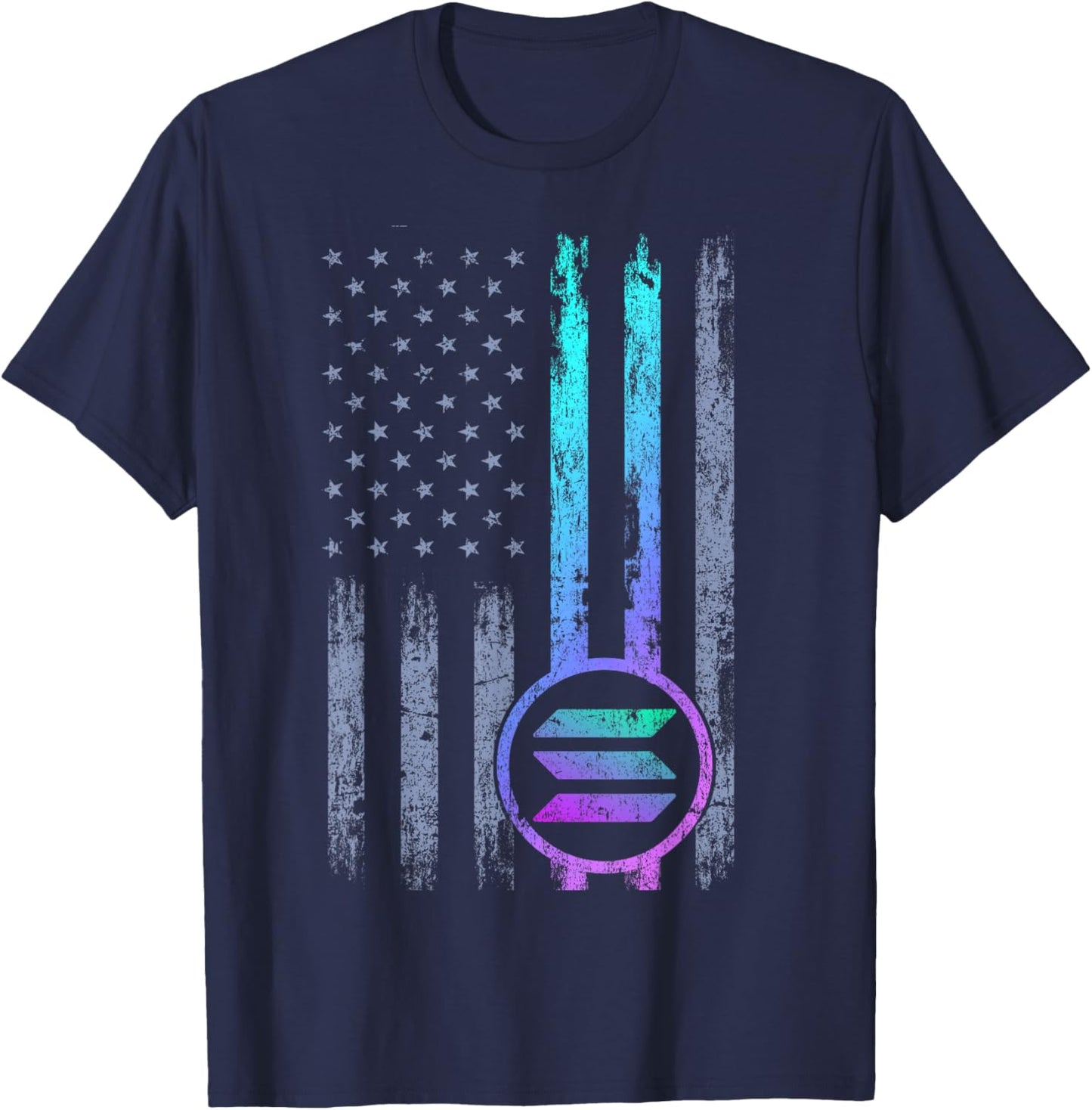 Solana Crypto Blockchain Solana Coin Distressed USA Flag T-Shirt - T-Shirt | Navy