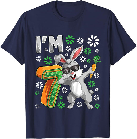 7 Year Old Bunny 7th Birthday Party Dabbing Bunny Lover T-Shirt - T-Shirt | Navy