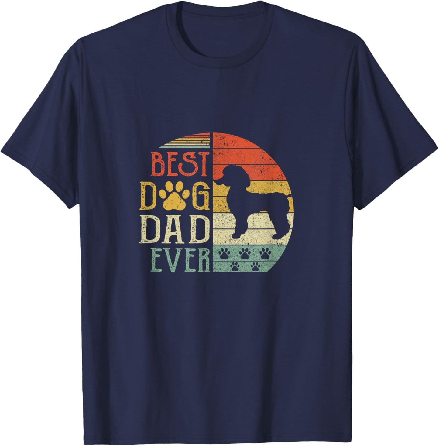 Poodle Best Dog Dad Ever Vintage Father'S Day Retro T-Shirt - T-Shirt | Navy