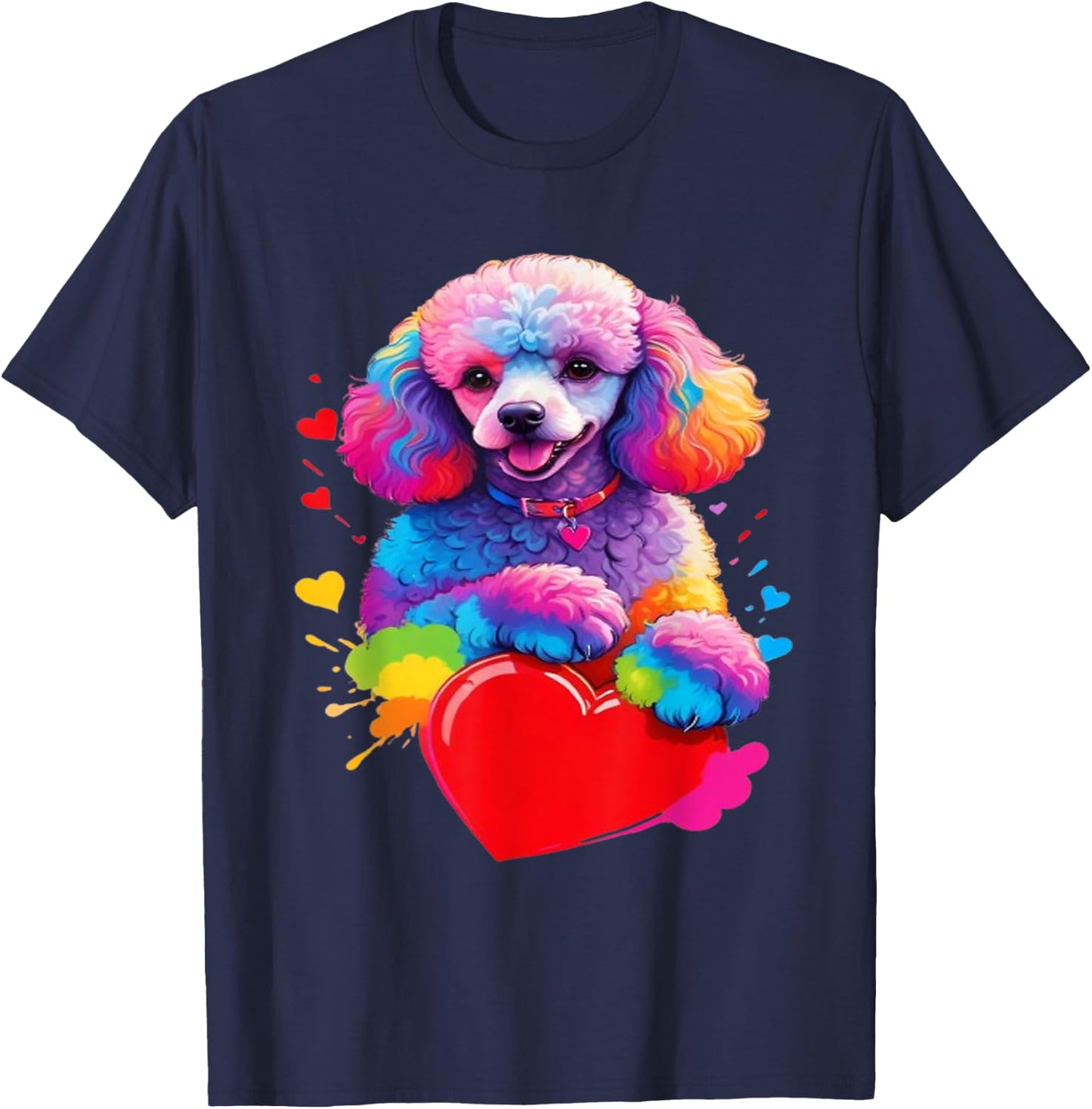 Poodle Shirt - Colorful Poodle Heart Graphic T-Shirt - T-Shirt | Navy