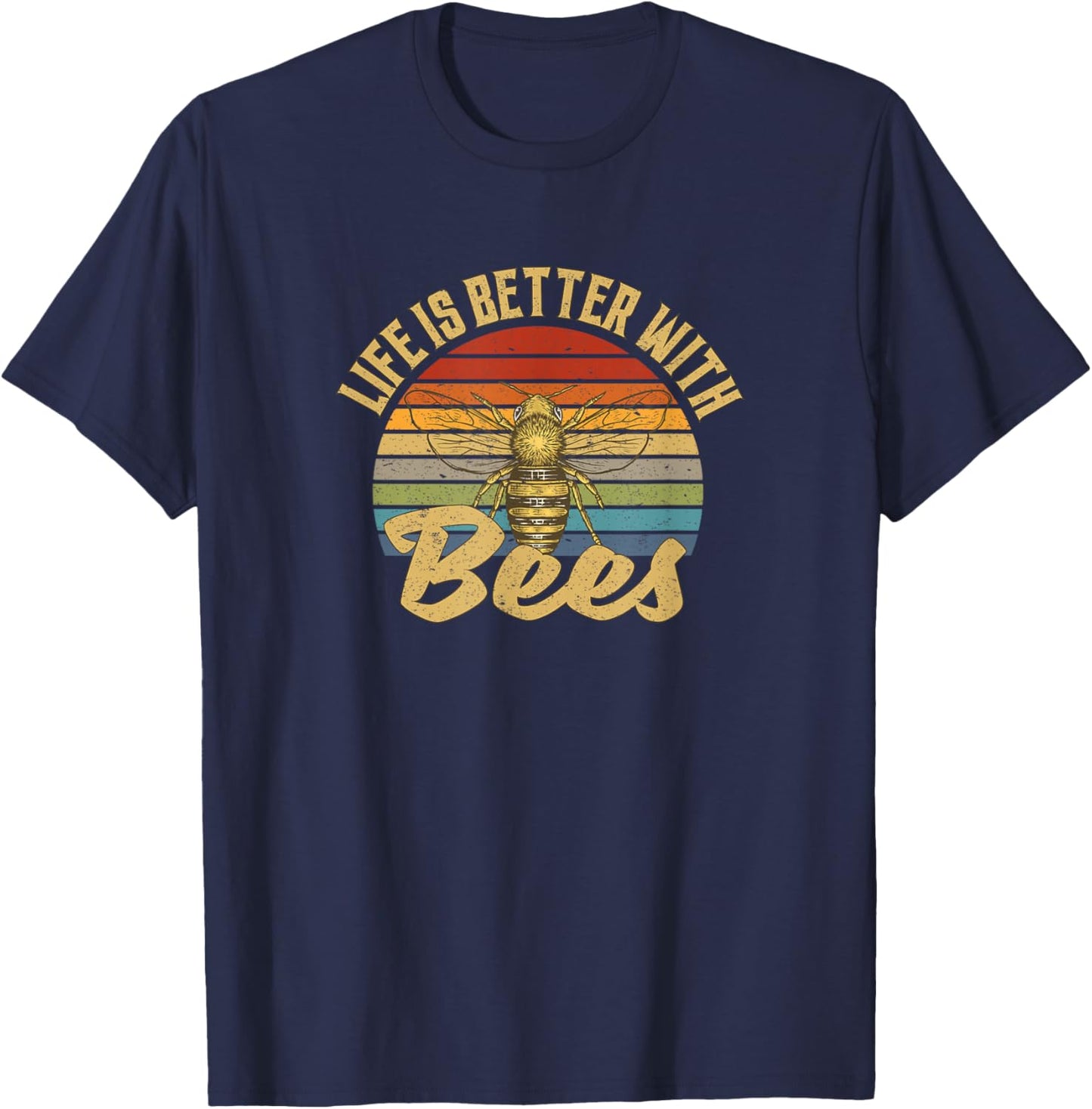 Life Is Better With Bees Retro Vintage T-Shirt - T-Shirt | Navy