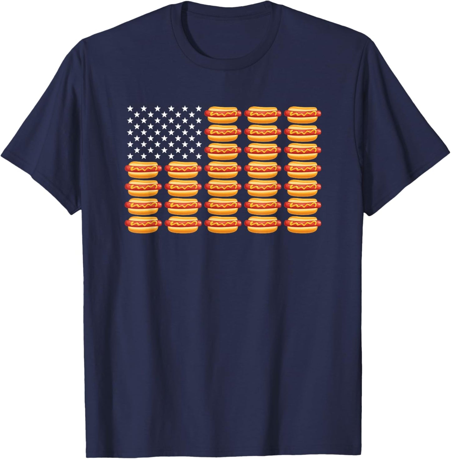 Hot Dog American Flag July 4th Patriotic Summer BBQ Funny T-Shirt - T-Shirt | Navy