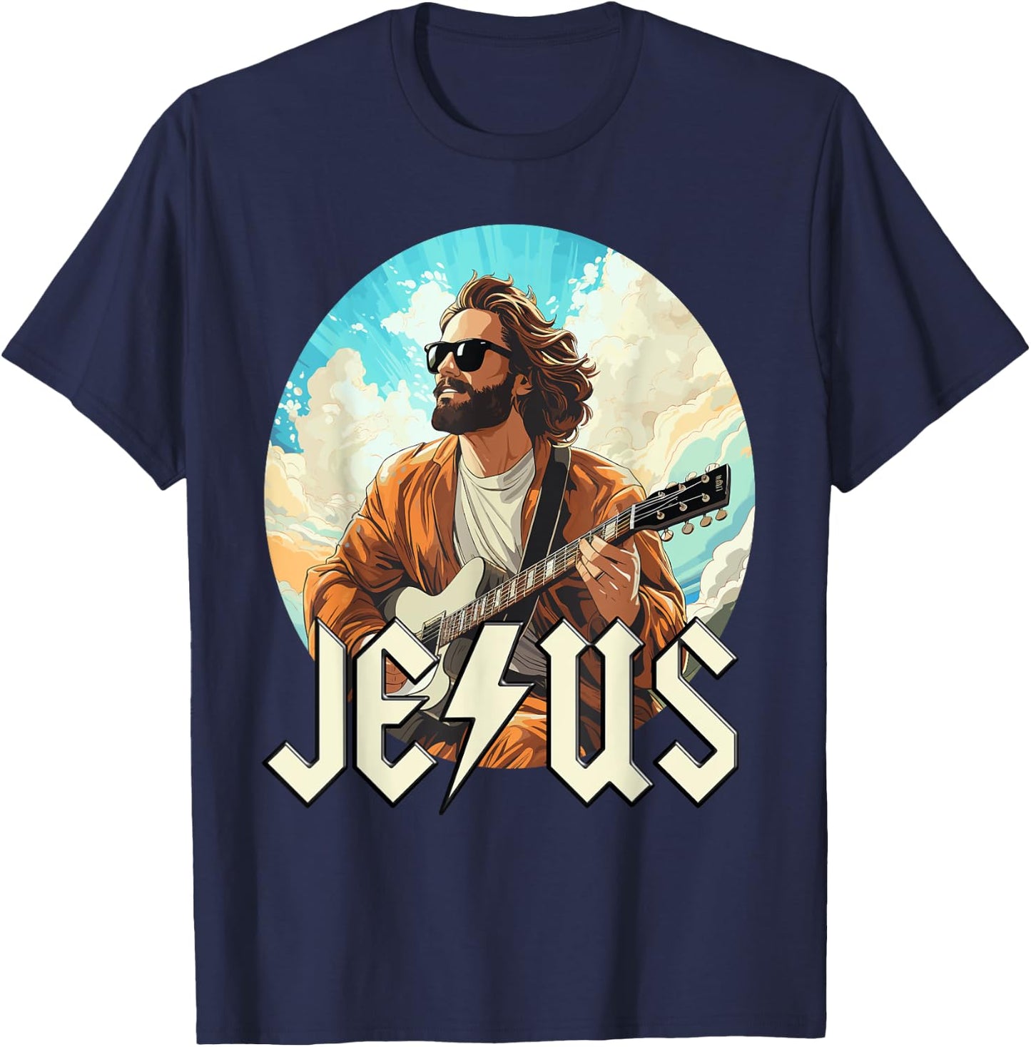 Christ Jesus with Electric Guitar T-Shirt - T-Shirt | Navy