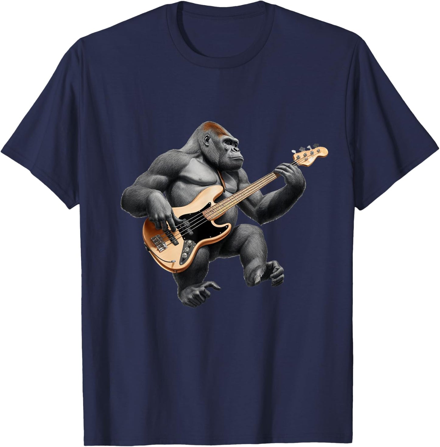 Bassist Gorilla, Funny Gorilla Playing Guitar Rock Music T-Shirt - T-Shirt | Navy