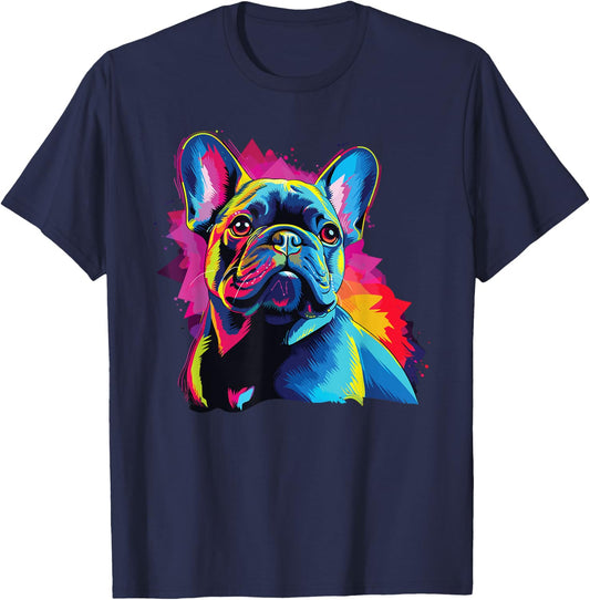 Watercolor Colorful French Bulldog Dogs T-Shirt - T-Shirt | Navy