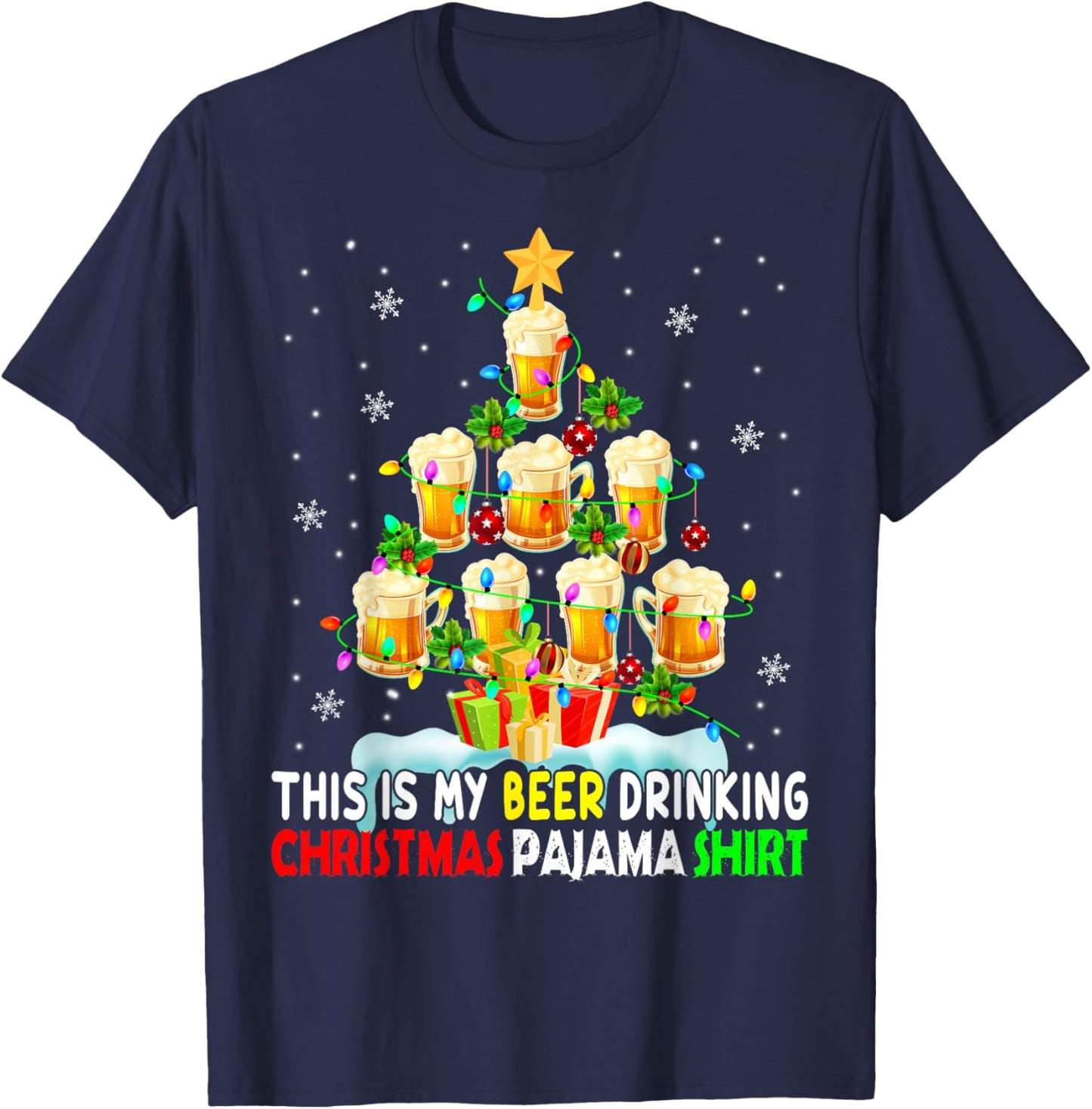 This Is My Beer Drinking Christmas Pajama Shirt Beer Drinker T-Shirt - T-Shirt | Navy
