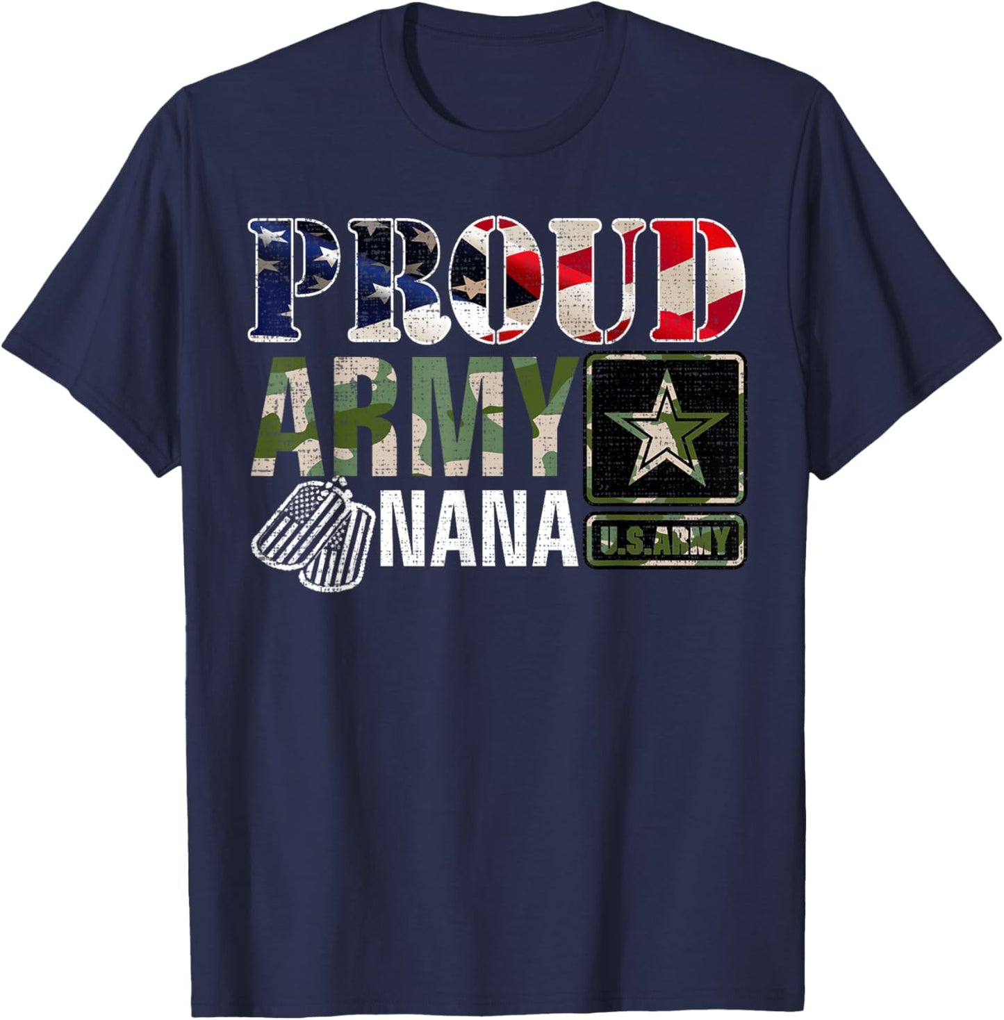 Vintage Proud Army Nana Camo With American Flag Gift T-Shirt - T-Shirt | Navy