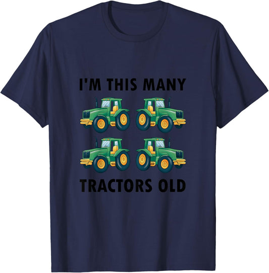4th Birthday - I'm This Many Tractors Old - 4 Years Old Boy T-Shirt - T-Shirt | Navy