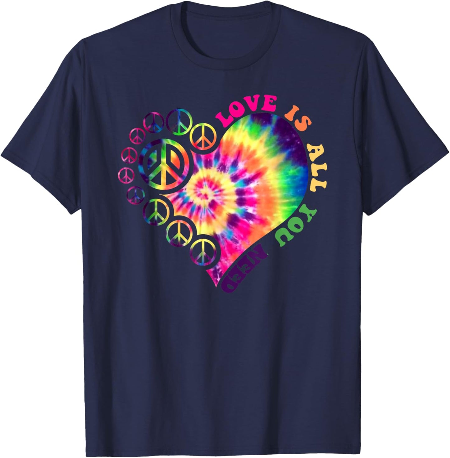 Peace Sign Love 60s 70s Tie Dye Hippie Halloween Costume T-Shirt - T-Shirt | Navy