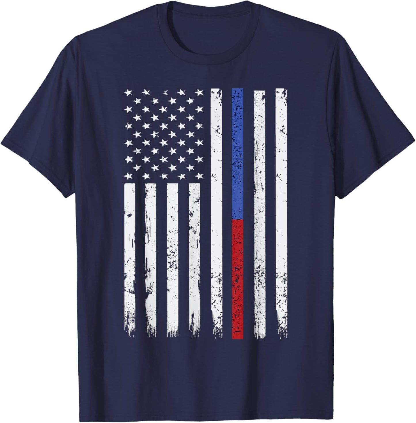 Firefighter & Police Officer Thin Red & Blue Line USA Flag T-Shirt - T-Shirt | Navy