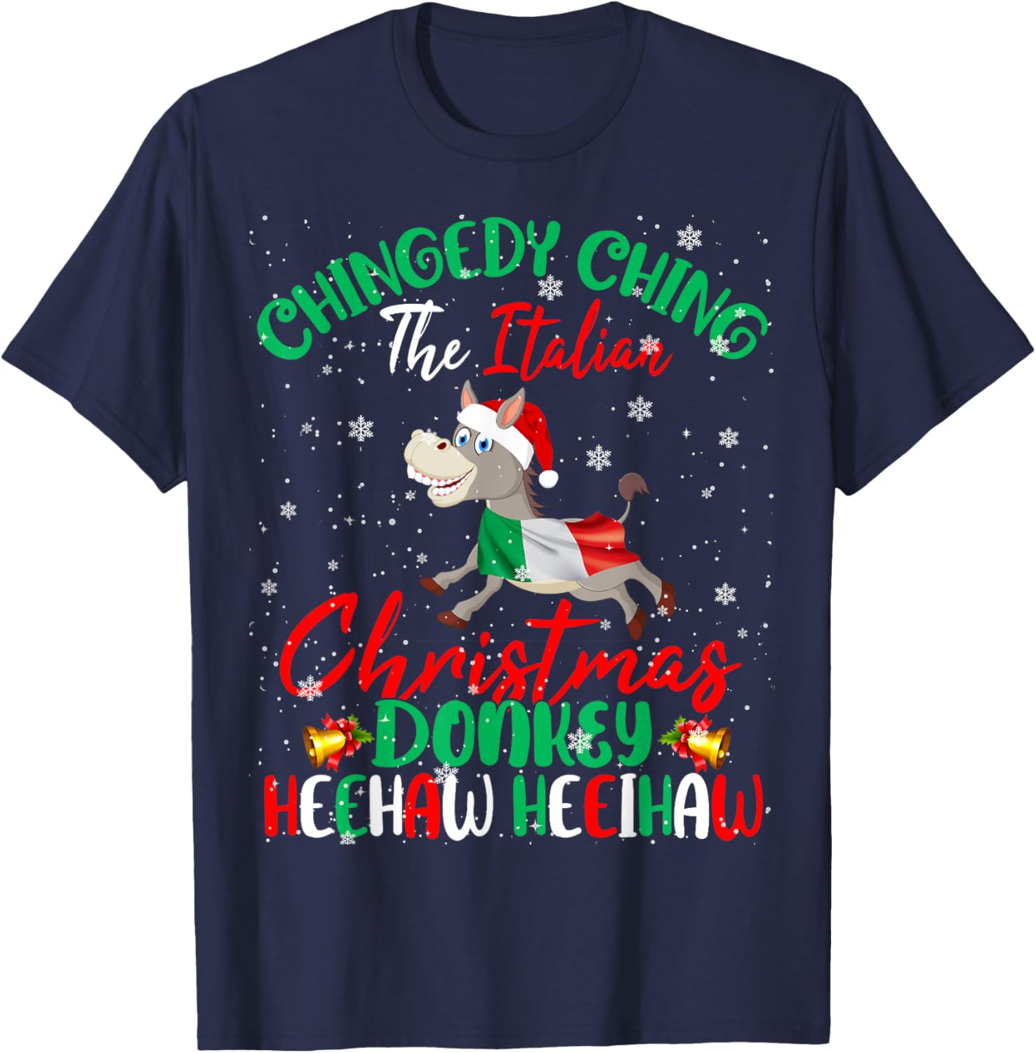 Merry Christmas Italian Funny Italian Santa Donkey Heehaw T-Shirt - T-Shirt | Navy