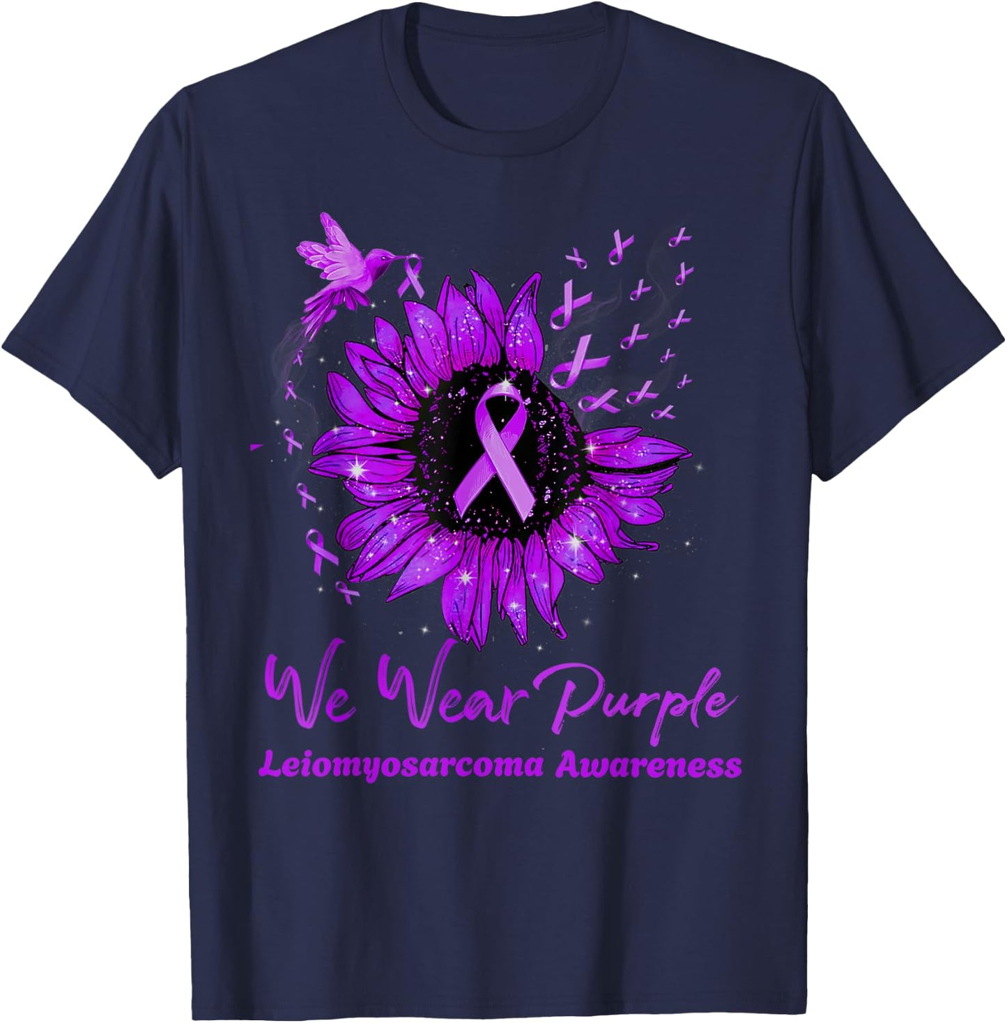 We Wear Purple Leiomyosarcoma Awareness Sunflower T-Shirt - T-Shirt | Navy