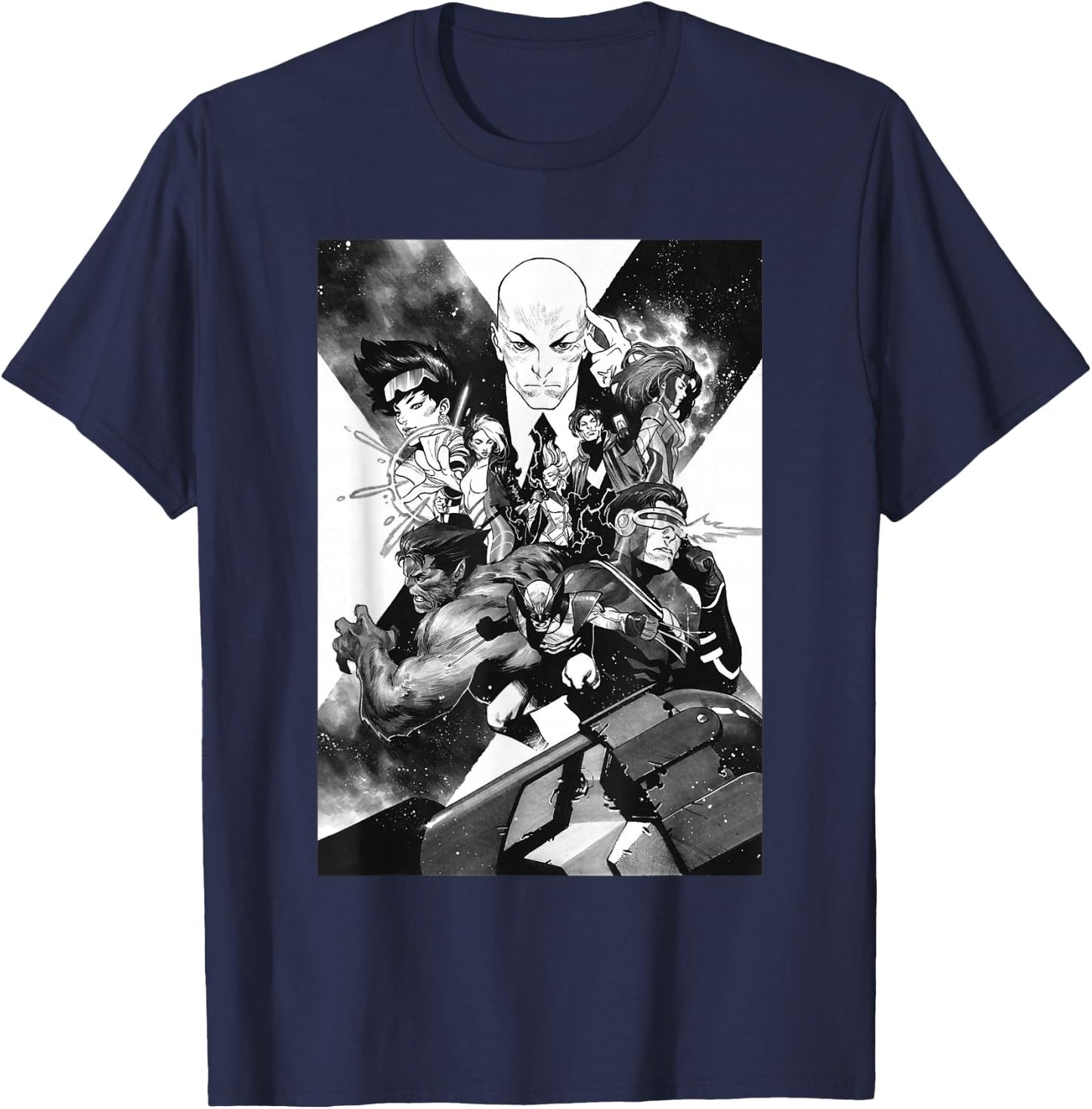 Marvel X-Men Mutant Super Heroes Black and White T-Shirt - T-Shirt | Navy
