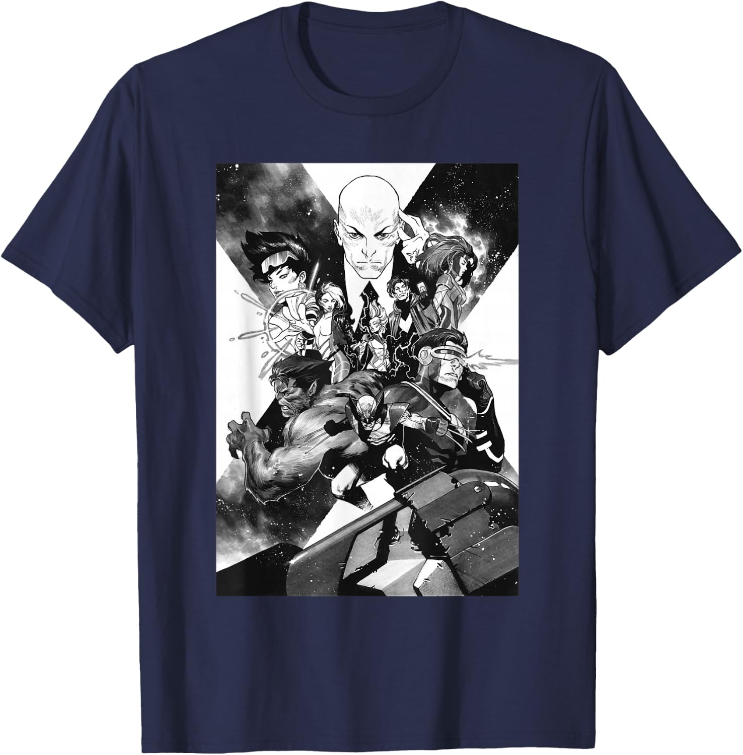 Marvel X-Men Mutant Super Heroes Black and White T-Shirt - T-Shirt | Navy