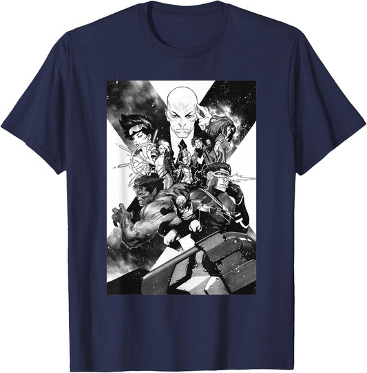 Marvel X-Men Mutant Super Heroes Black and White T-Shirt - T-Shirt | Navy
