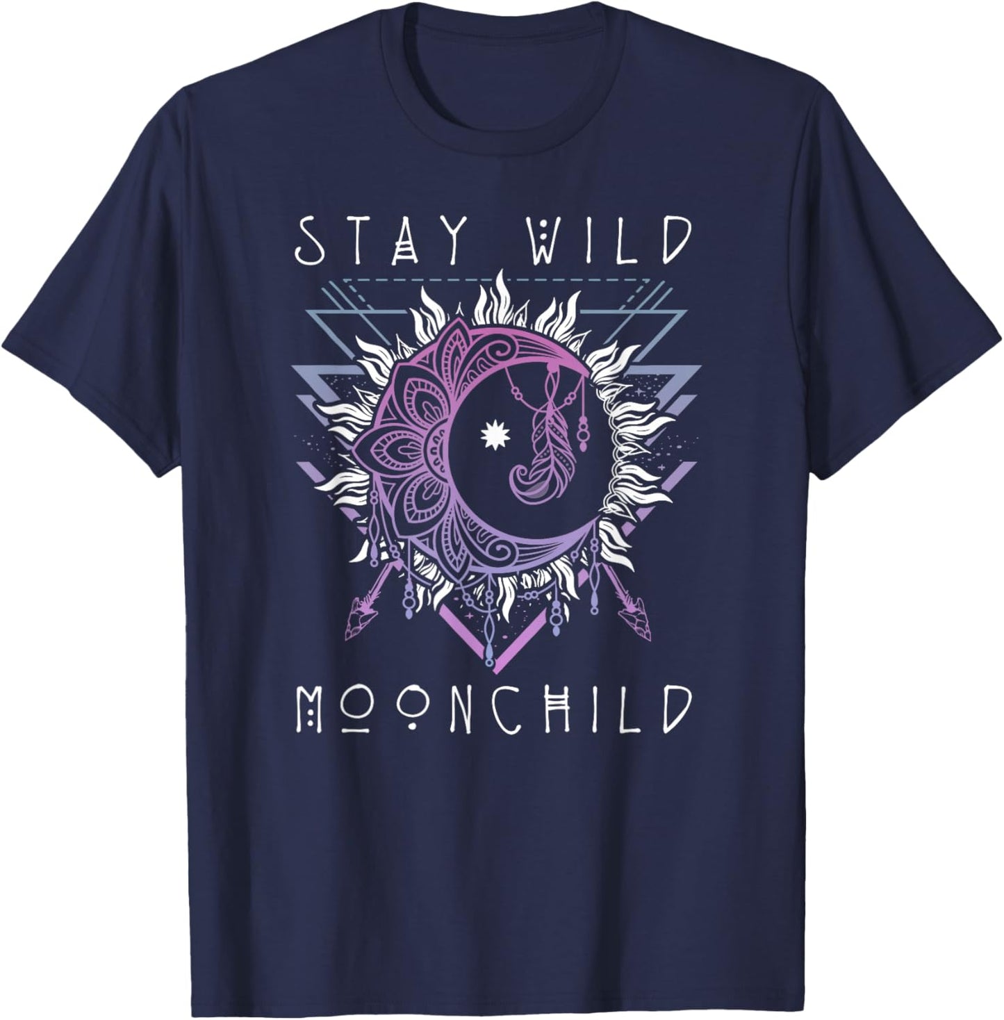 Sun and Moon Design Stay Wild Moon Child T-Shirt - T-Shirt | Navy