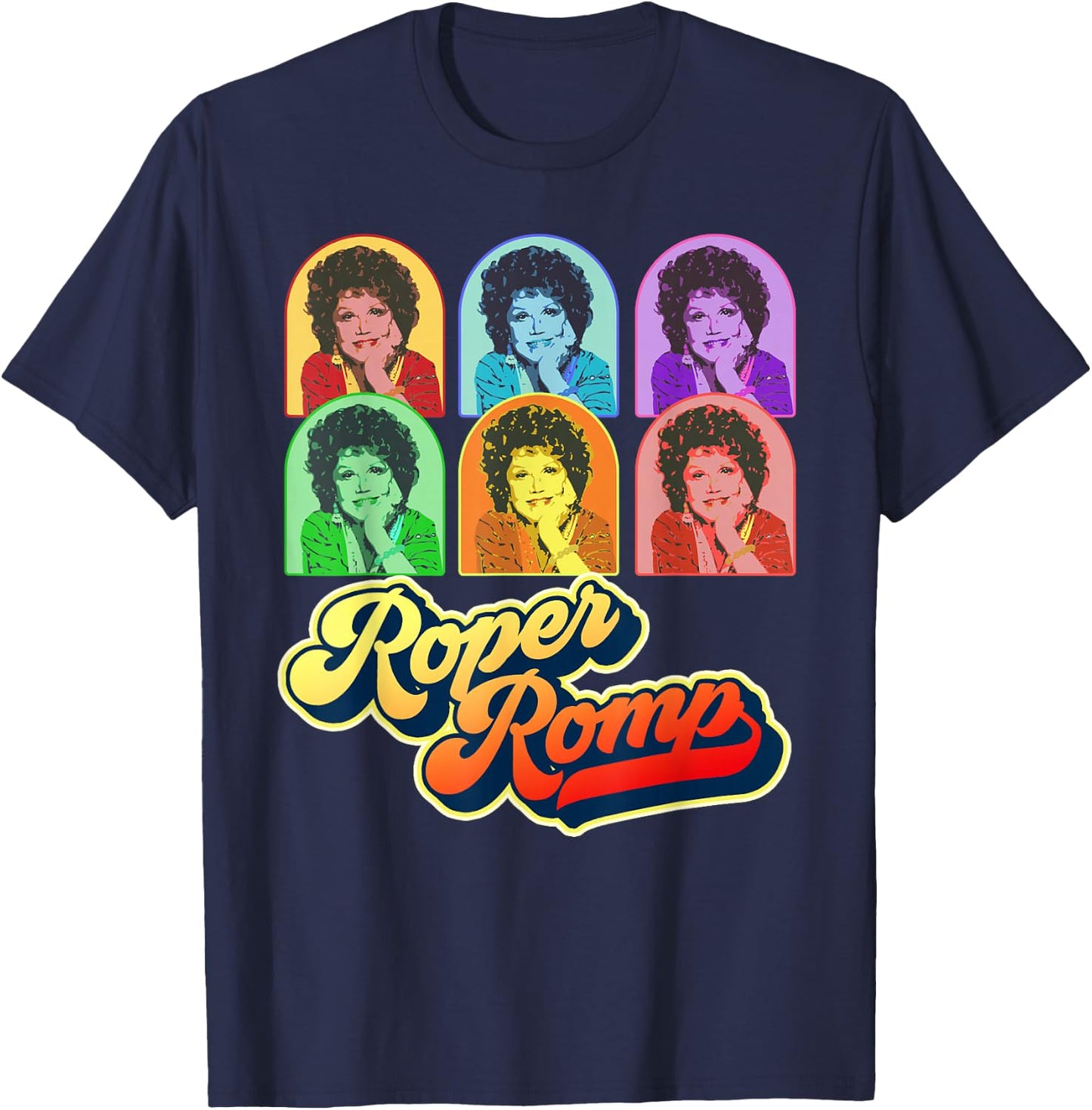 Roper Romp Pop Art Mrs. Roper Three's Company Retro T-Shirt - T-Shirt | Navy