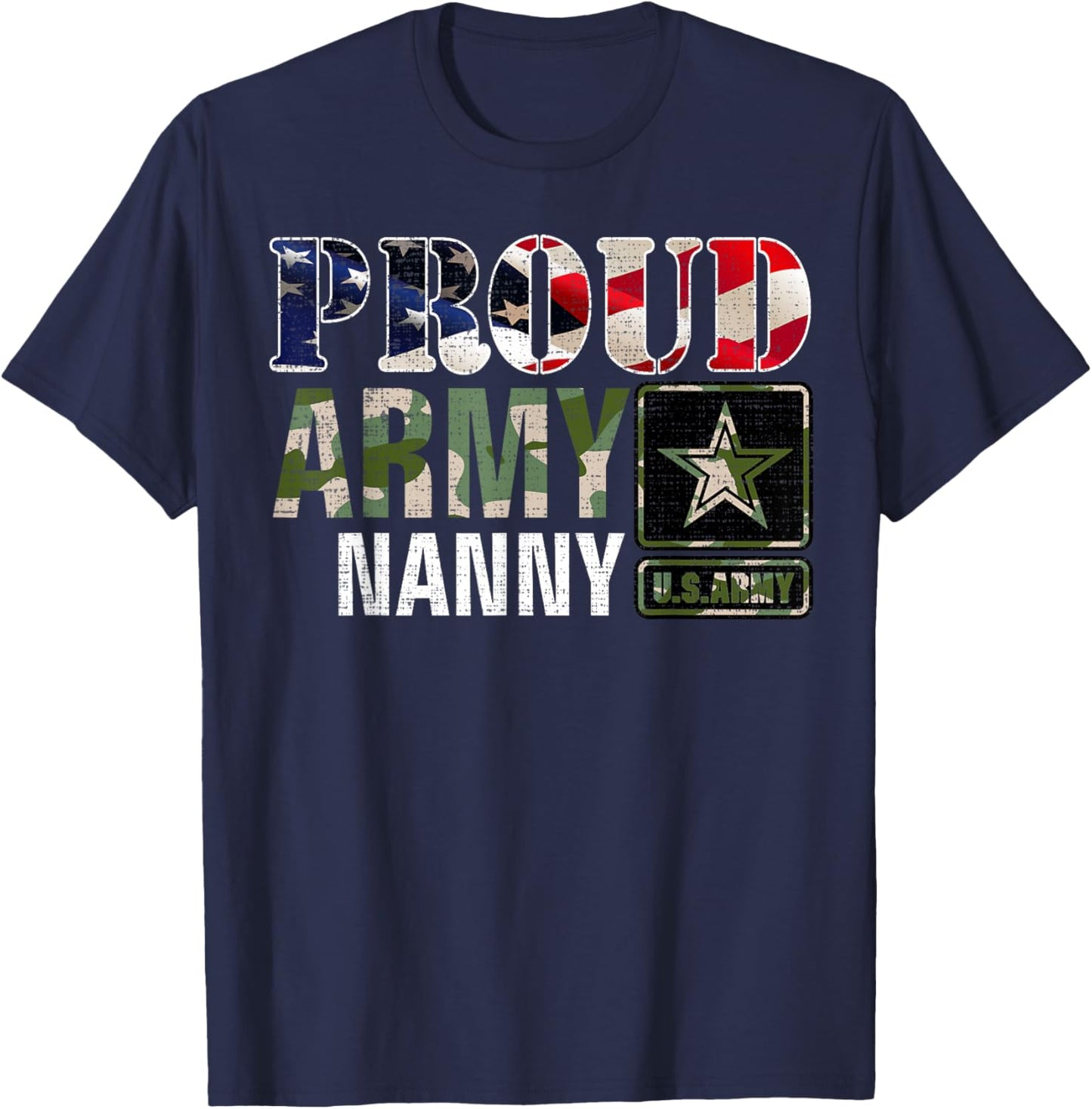 Vintage Proud Army Nanny Camo With American Flag Gift T-Shirt - T-Shirt | Navy