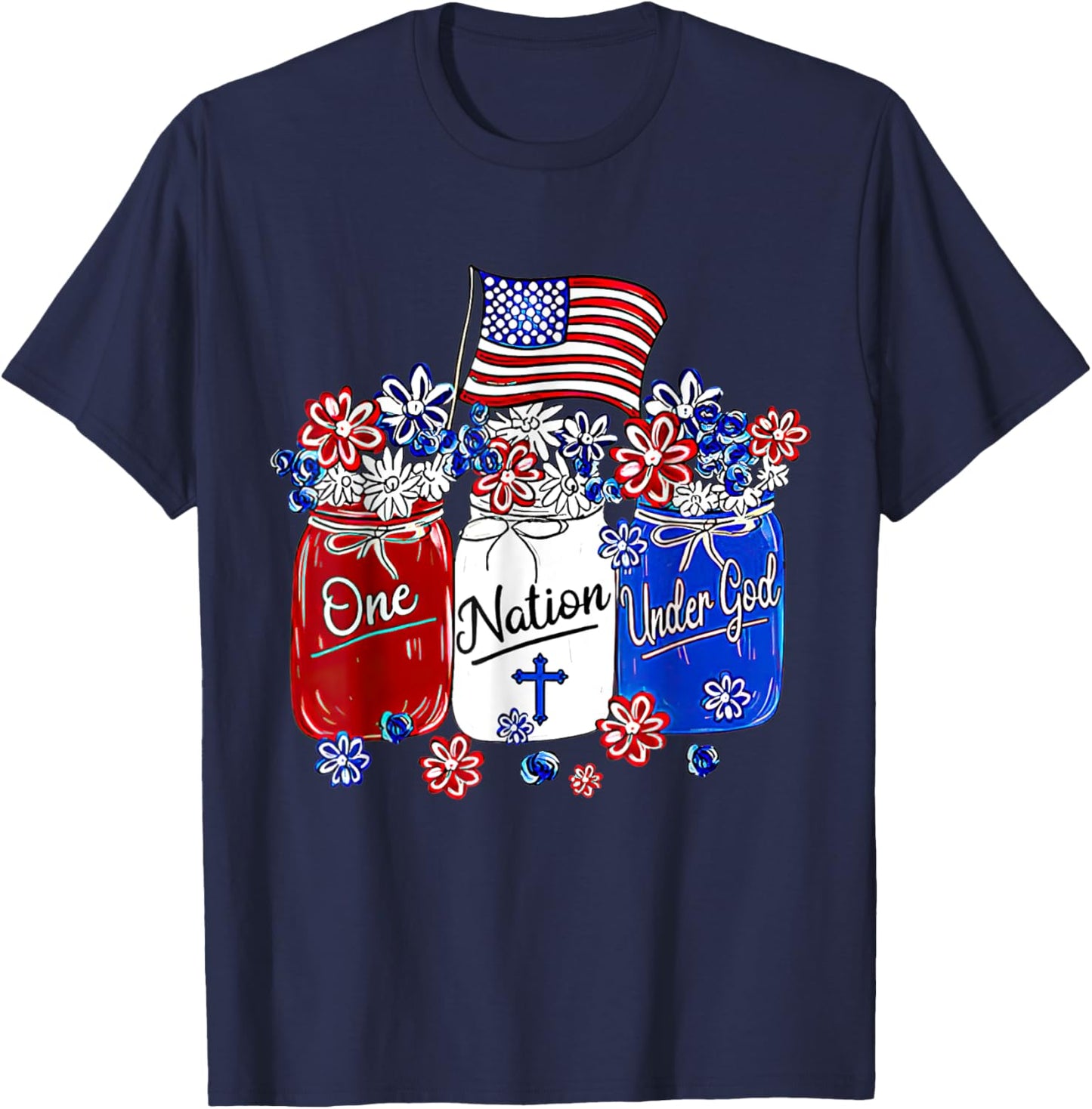 One Nation Under God American Flag Christian Jesus Patriotic Men T-Shirt - T-Shirt | Navy