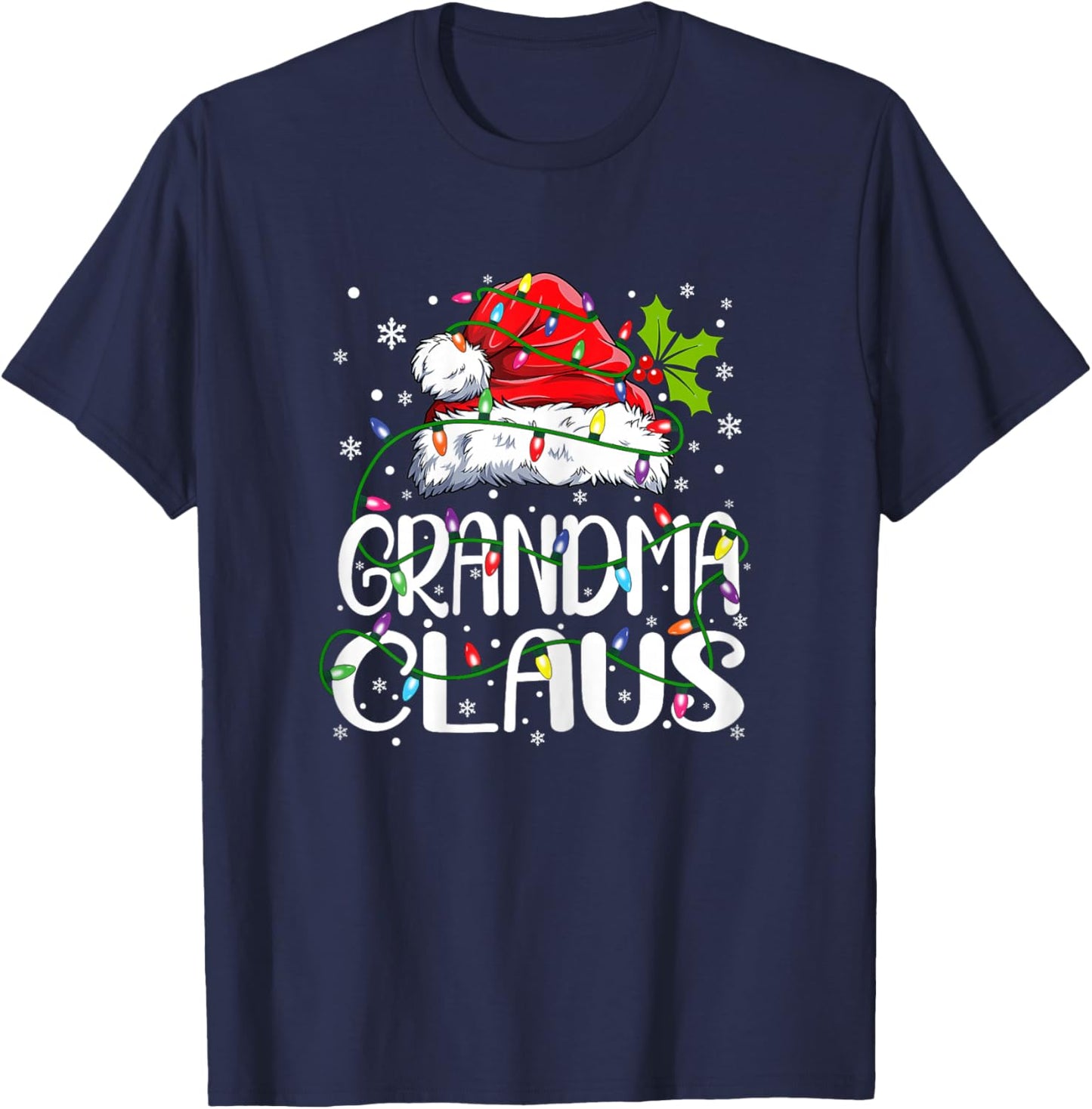 Grandma Claus Christmas Lights Pajama Family Matching T-Shirt - T-Shirt | Navy