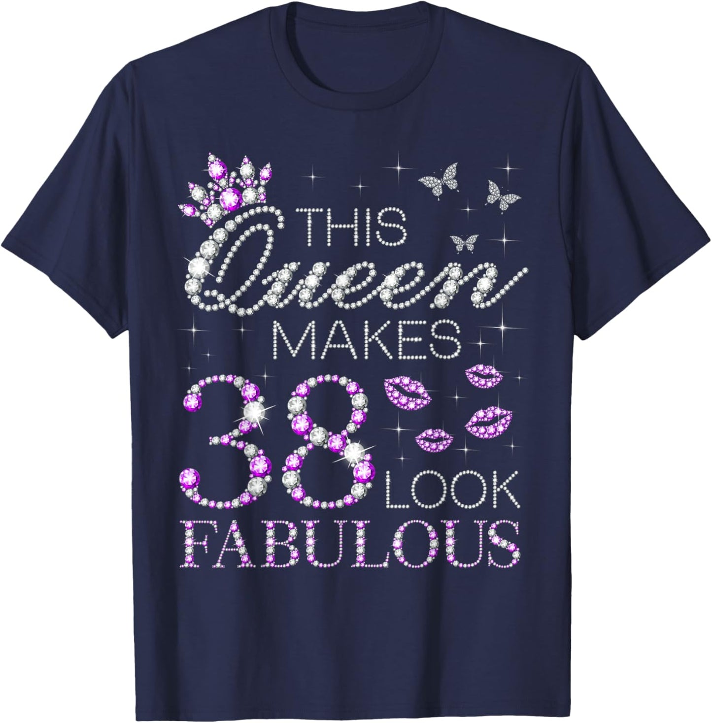 This Queen Makes 38 Look Fabulous 38th Birthday Purple Style T-Shirt - T-Shirt | Navy