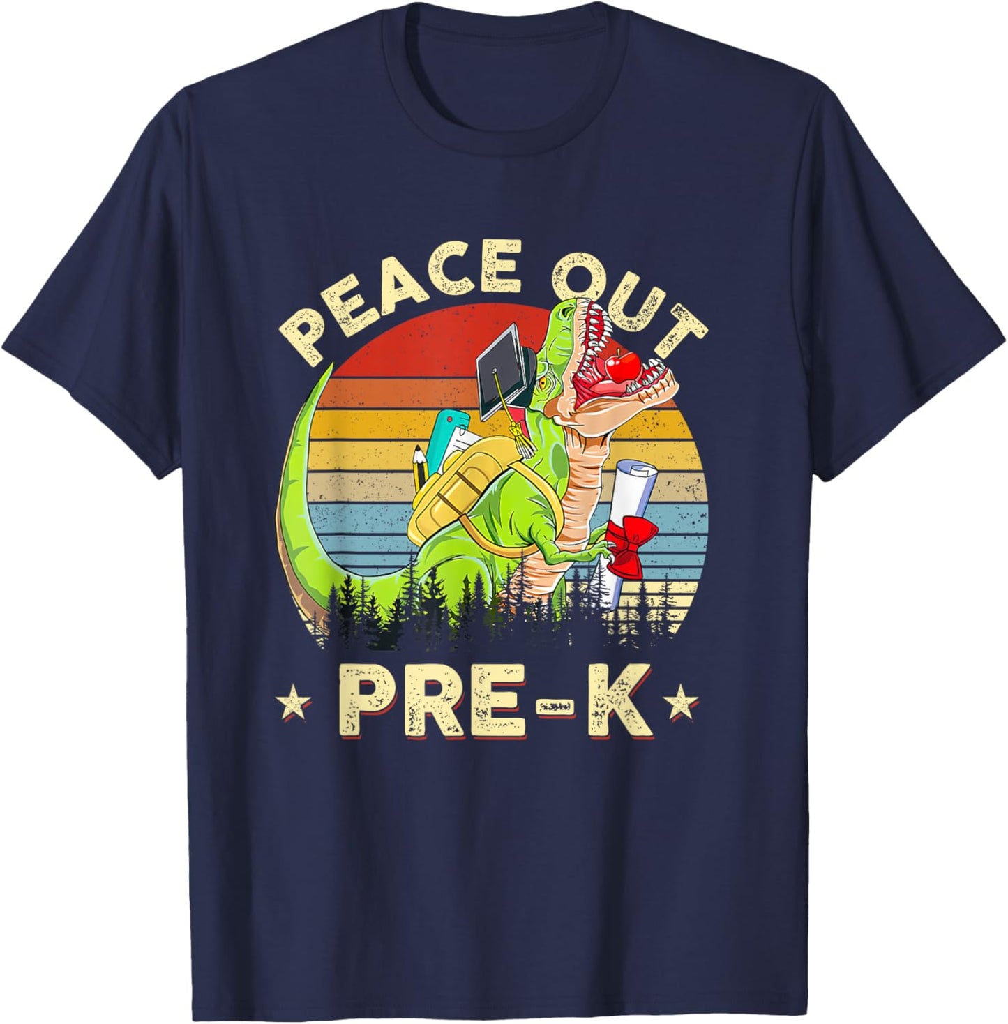 Peace Out Pre-K Dinosaur T Rex Graduation End Of Year T-Shirt - T-Shirt | Navy