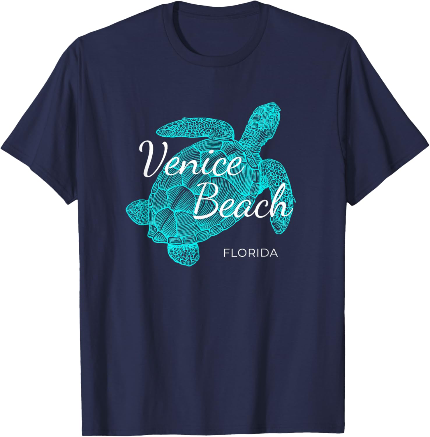 Venice Beach Florida with a Turtle Women Girls Kids T-Shirt - T-Shirt | Navy